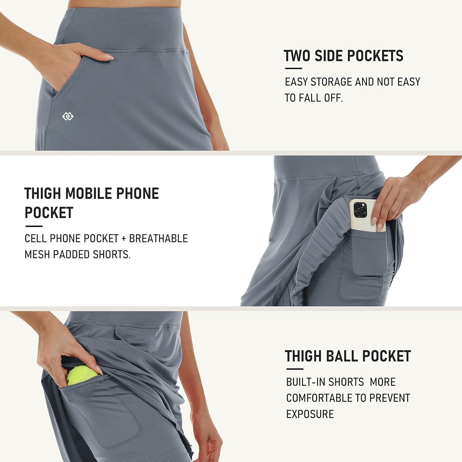 imageMoFiz Womens 20quot Knee Length Golf Skorts Athletic Skirts Summer Casual Active Workout Sports Tennis Skirt with 4 PocketsGrey