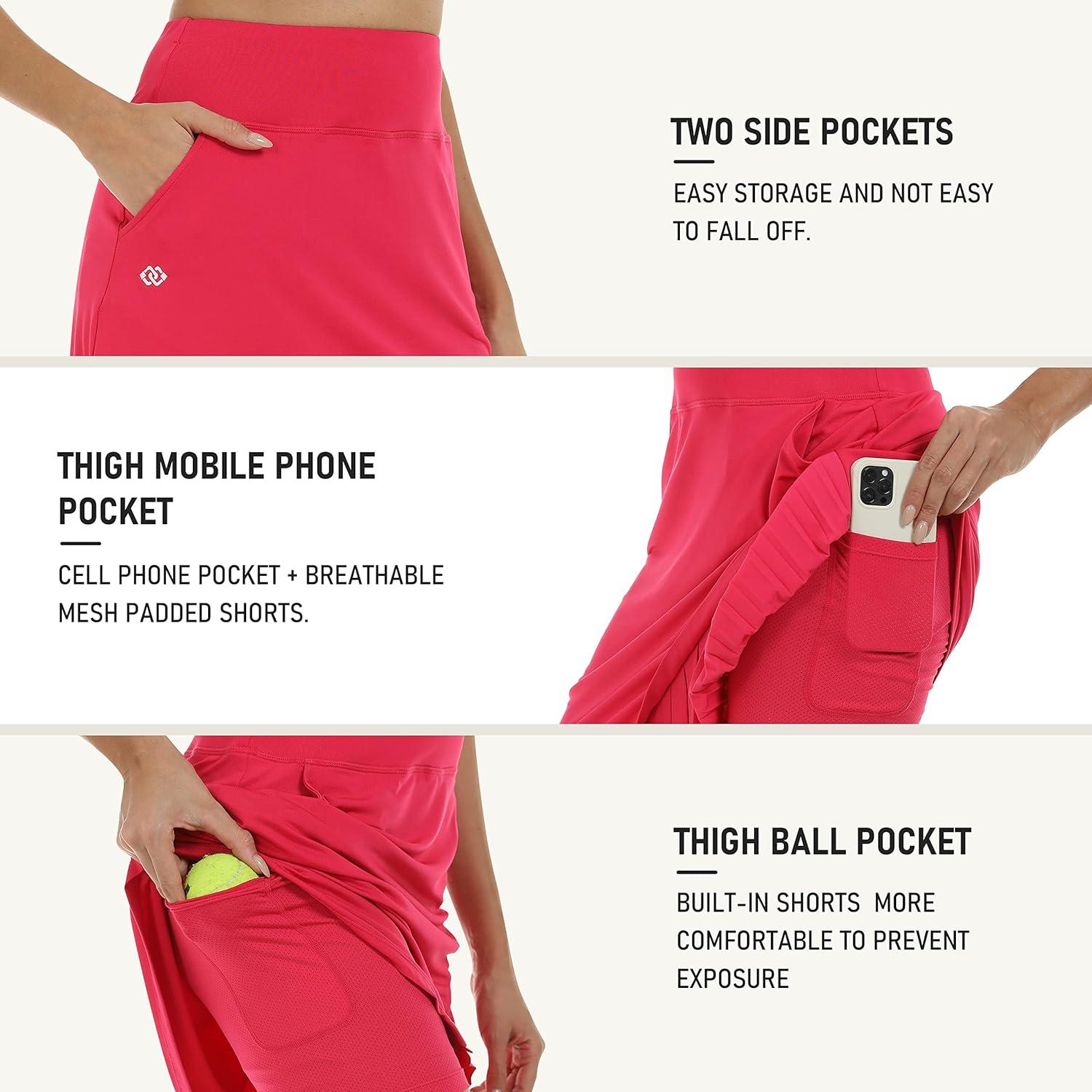 imageMoFiz Womens 20quot Knee Length Golf Skorts Athletic Skirts Summer Casual Active Workout Sports Tennis Skirt with 4 PocketsRose Red