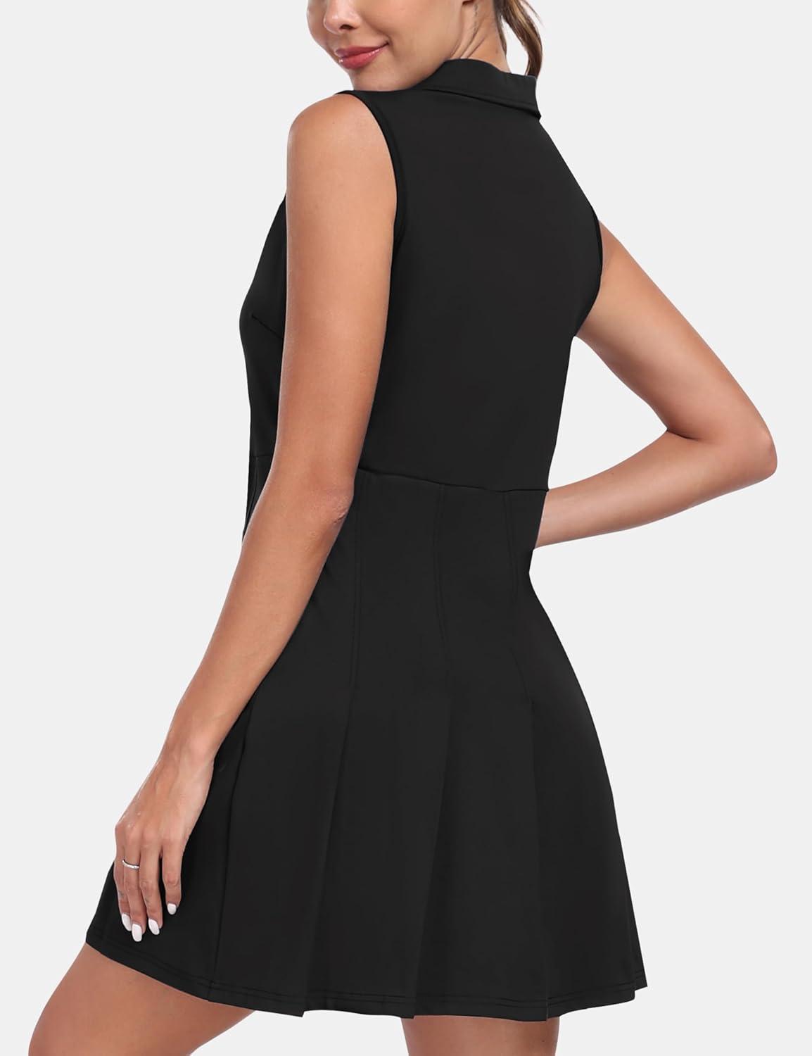 imageMoFiz Womens Black Sleeveless VNeck Mini Dress with Shorts  Casual Golf Tennis Dress  MediumAblack