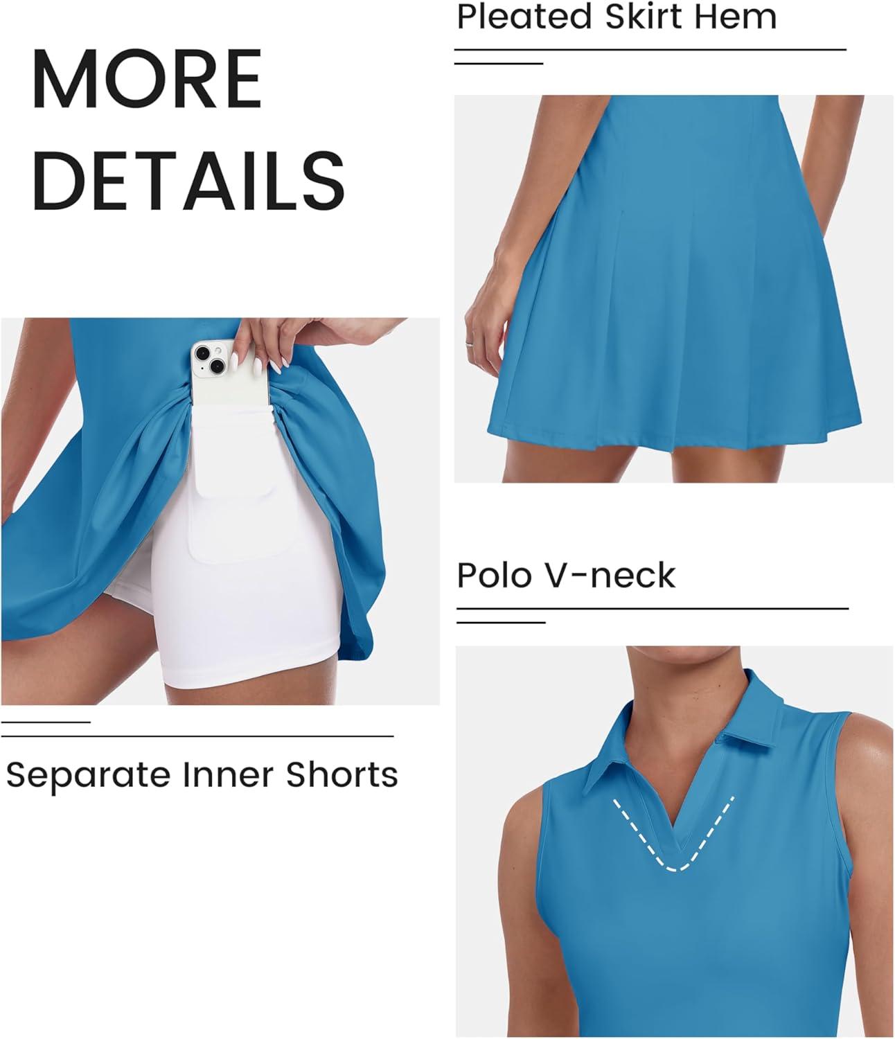 imageMoFiz Womens Black Sleeveless VNeck Mini Dress with Shorts  Casual Golf Tennis Dress  MediumAblue