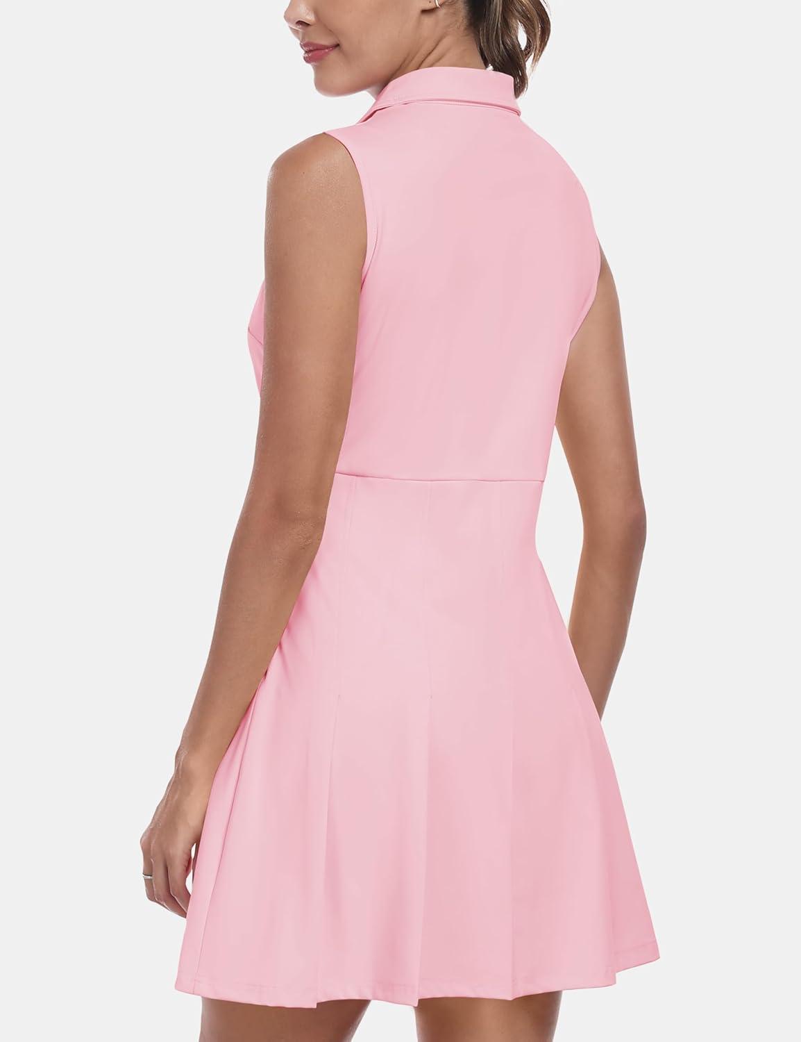 imageMoFiz Womens Black Sleeveless VNeck Mini Dress with Shorts  Casual Golf Tennis Dress  MediumApink