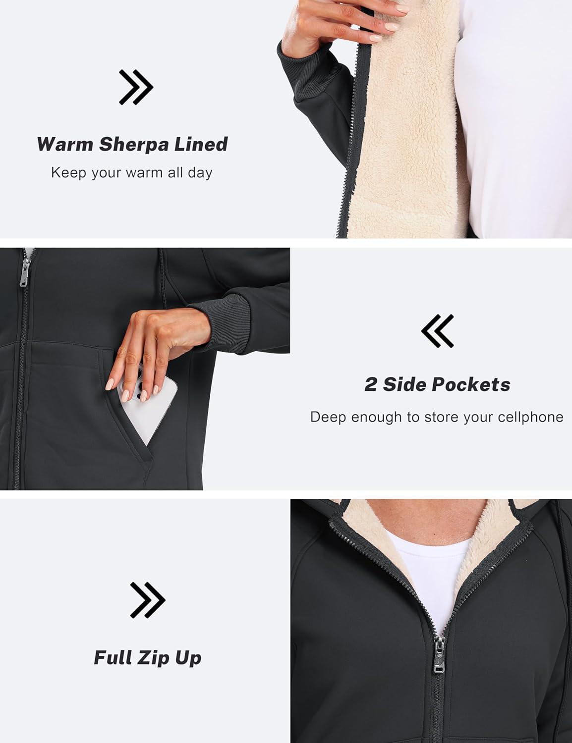 imageMoFiz Womens Fleece Zip Up Hoodie Warm and Cozy Sherpa Lined Sweatshirt Winter Hoodie Jackets for Women with PocketsDark Gray