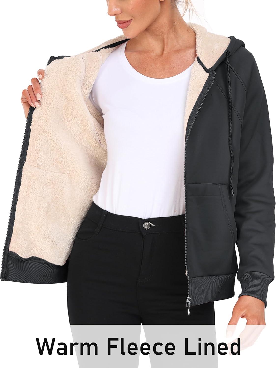 imageMoFiz Womens Fleece Zip Up Hoodie Warm and Cozy Sherpa Lined Sweatshirt Winter Hoodie Jackets for Women with PocketsDark Gray