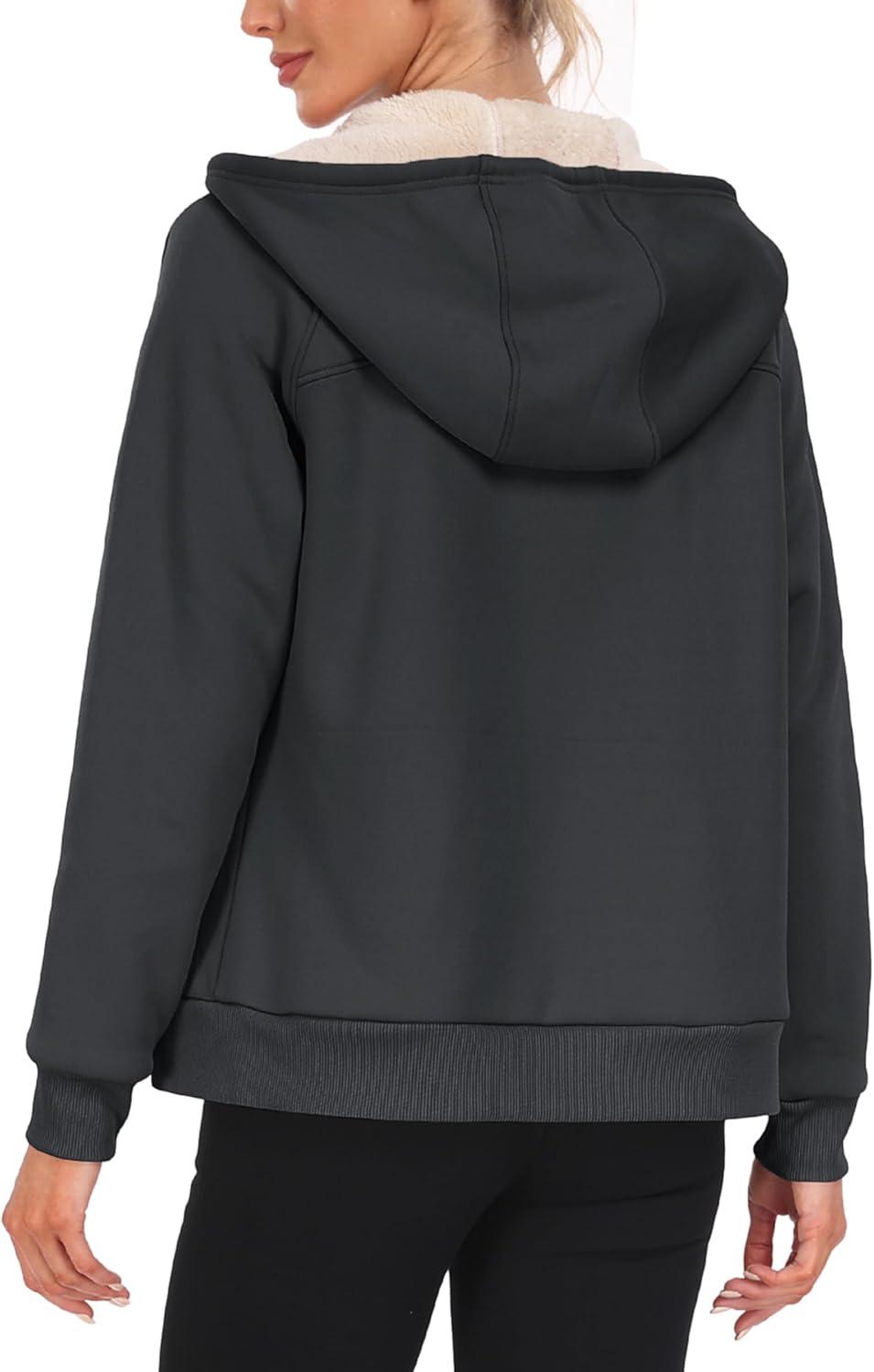imageMoFiz Womens Fleece Zip Up Hoodie Warm and Cozy Sherpa Lined Sweatshirt Winter Hoodie Jackets for Women with PocketsDark Gray