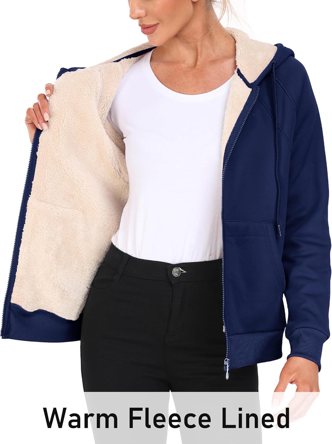 imageMoFiz Womens Fleece Zip Up Hoodie Warm and Cozy Sherpa Lined Sweatshirt Winter Hoodie Jackets for Women with PocketsNavy Blue