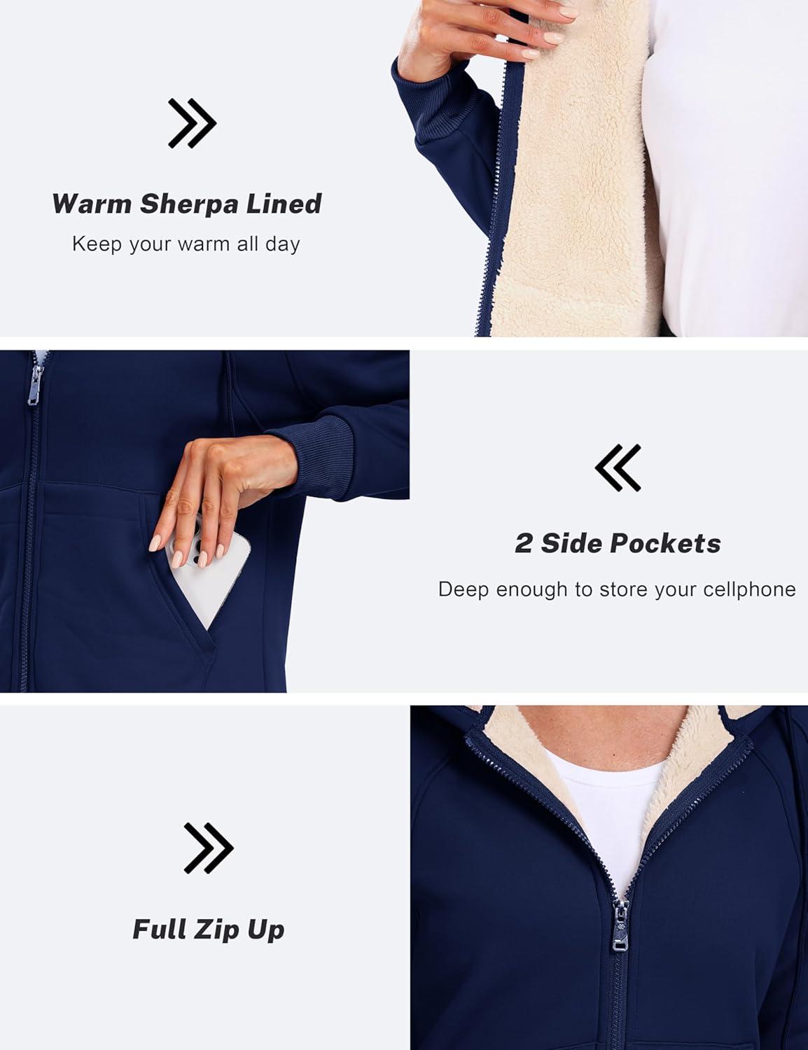 imageMoFiz Womens Fleece Zip Up Hoodie Warm and Cozy Sherpa Lined Sweatshirt Winter Hoodie Jackets for Women with PocketsNavy Blue