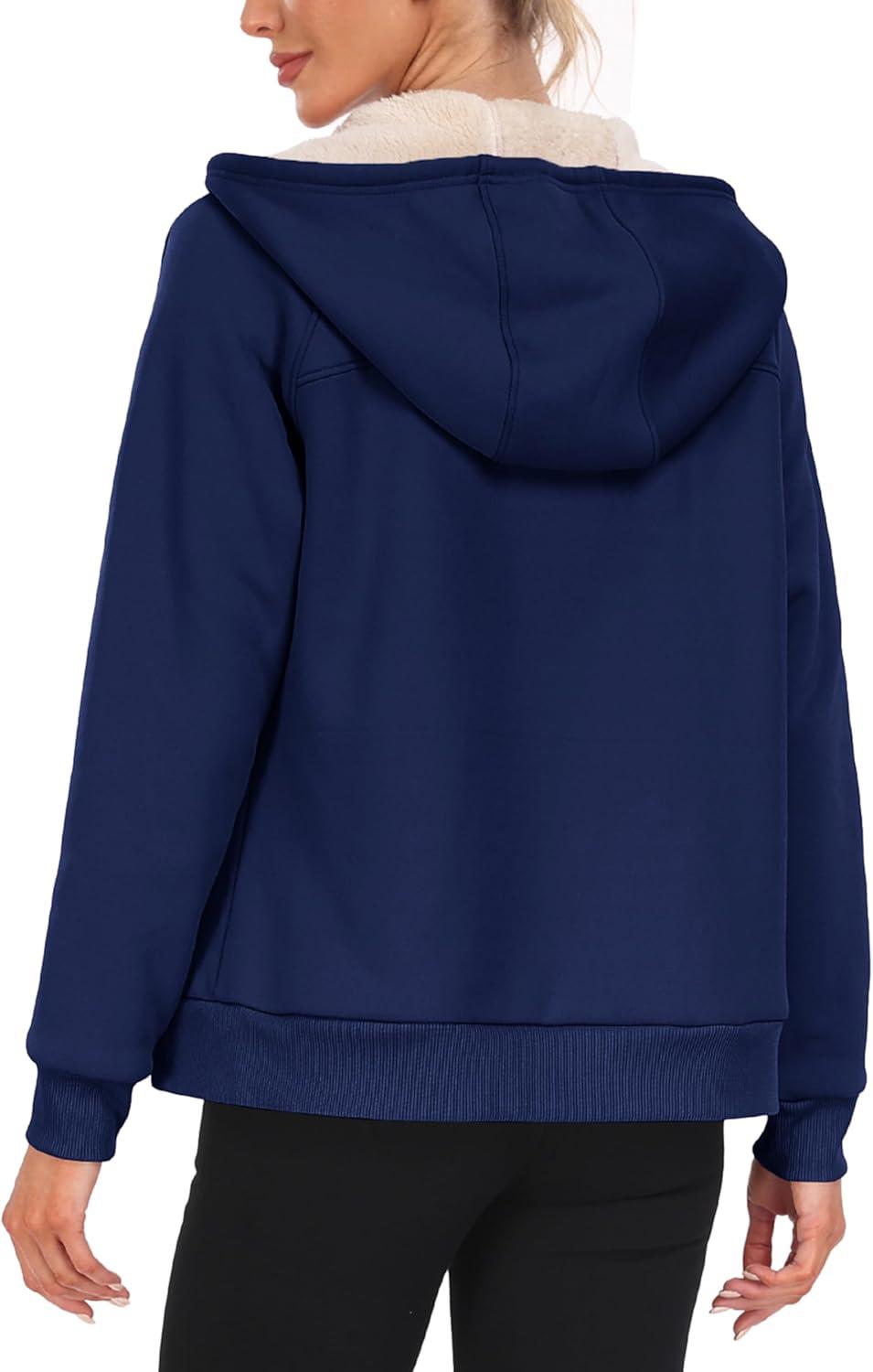imageMoFiz Womens Fleece Zip Up Hoodie Warm and Cozy Sherpa Lined Sweatshirt Winter Hoodie Jackets for Women with PocketsNavy Blue