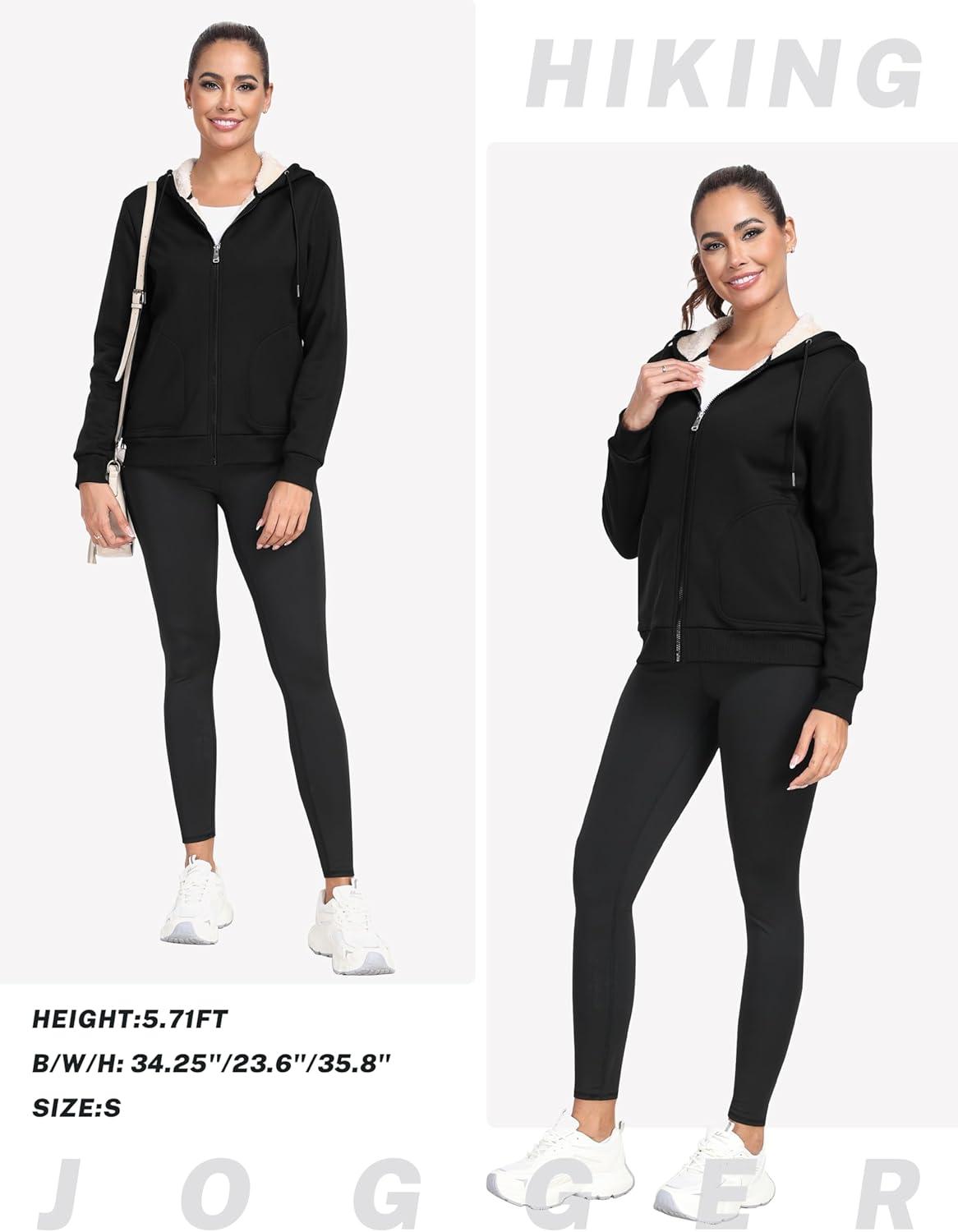 imageMoFiz Womens Fleece Zip Up Hoodie Warm and Cozy Sherpa Lined Sweatshirt Winter Hoodie Jackets for Women with PocketsY01black