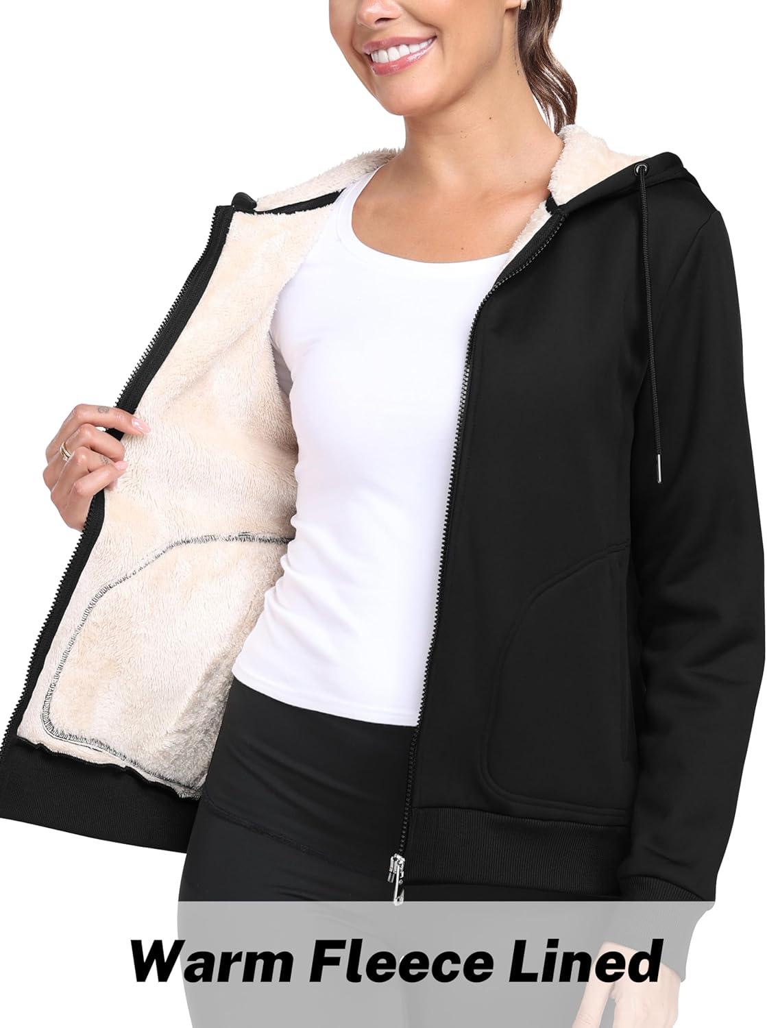 imageMoFiz Womens Fleece Zip Up Hoodie Warm and Cozy Sherpa Lined Sweatshirt Winter Hoodie Jackets for Women with PocketsY01black
