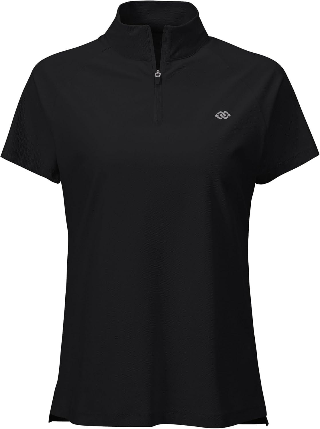 imageMoFiz Womens Golf Polo Shirt UPF 50 Sun Protection QuickDry Short Sleeve TShirt 14 Zip Collared Athletic Tennis TopsBlack