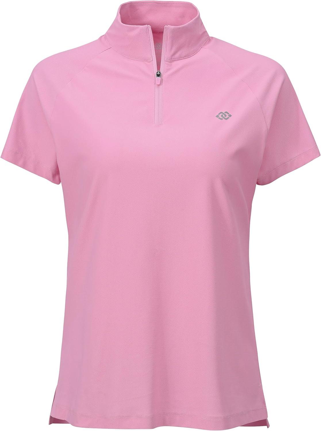 imageMoFiz Womens Golf Polo Shirt UPF 50 Sun Protection QuickDry Short Sleeve TShirt 14 Zip Collared Athletic Tennis TopsPink