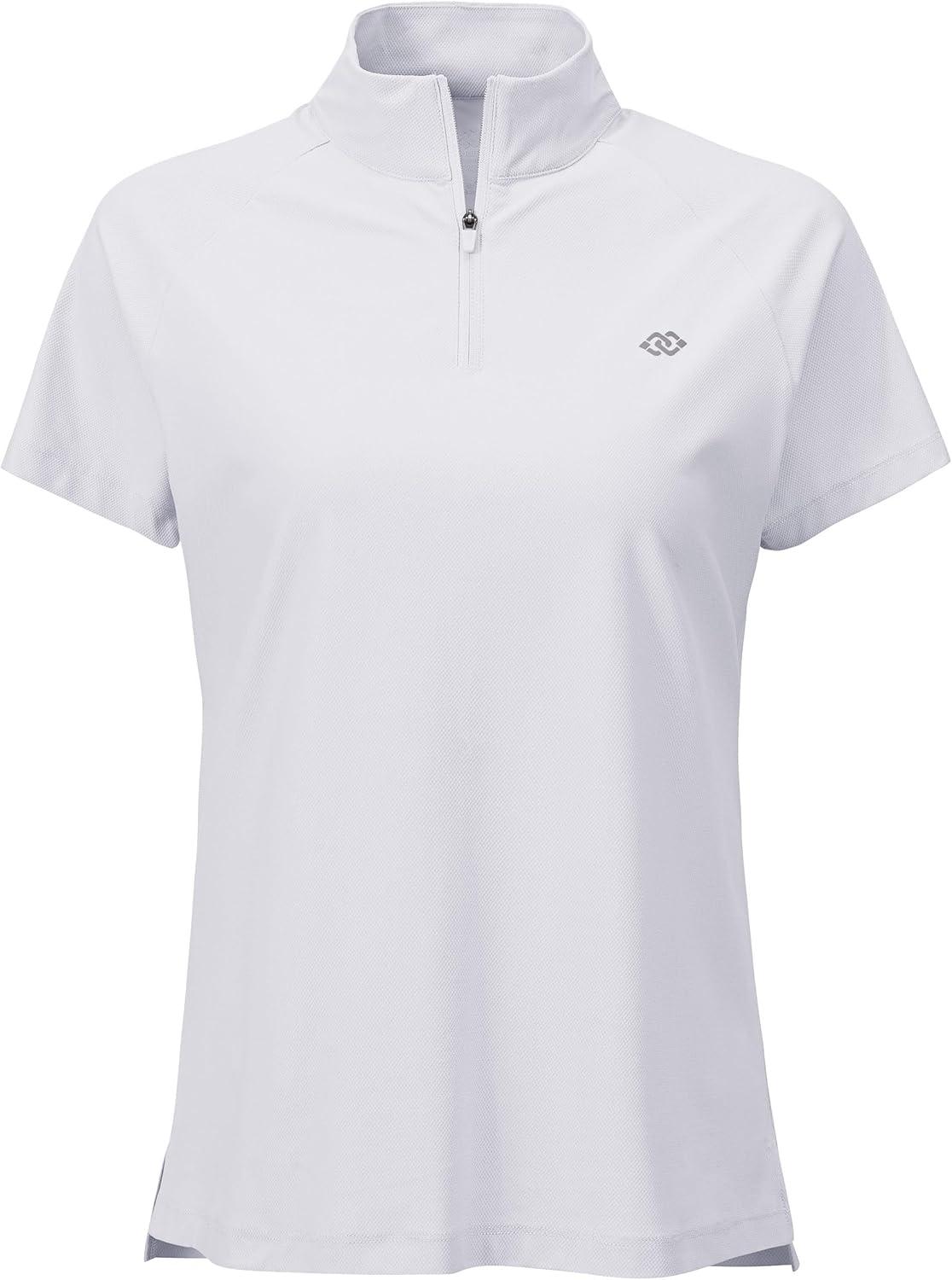 imageMoFiz Womens Golf Polo Shirt UPF 50 Sun Protection QuickDry Short Sleeve TShirt 14 Zip Collared Athletic Tennis TopsWhite