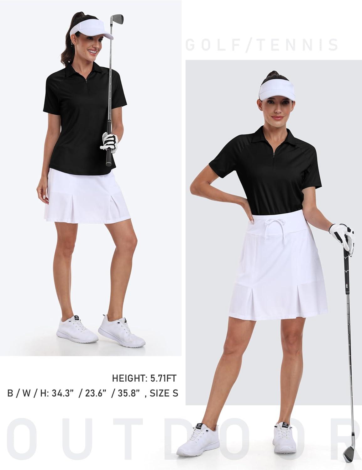 imageMoFiz Womens Golf Polo Shirts Short Sleeve Zip Up Collared Tennis Shirts Lightweight Dry Fit Sports Athletic Casual TopsBblack