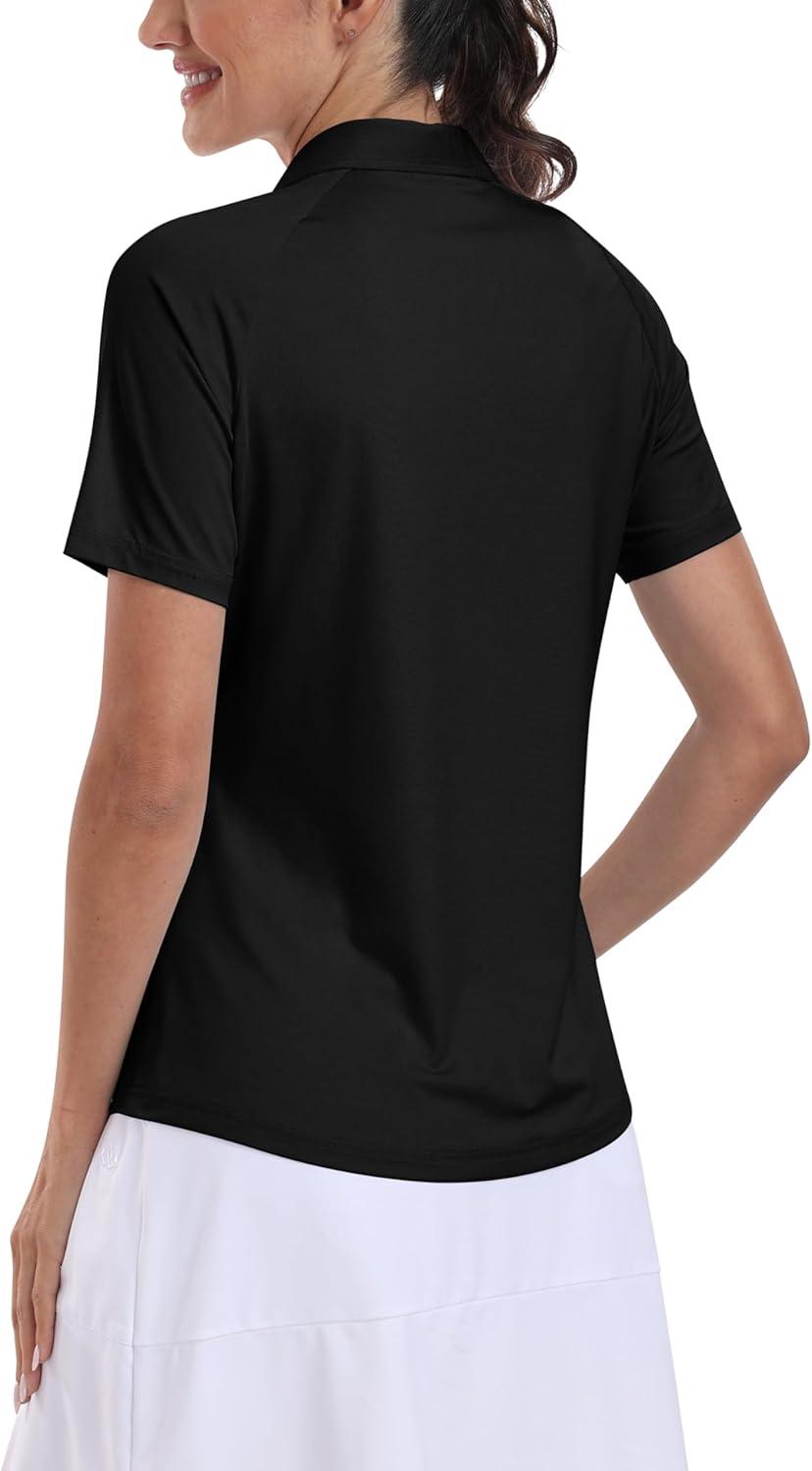 imageMoFiz Womens Golf Polo Shirts Short Sleeve Zip Up Collared Tennis Shirts Lightweight Dry Fit Sports Athletic Casual TopsBblack