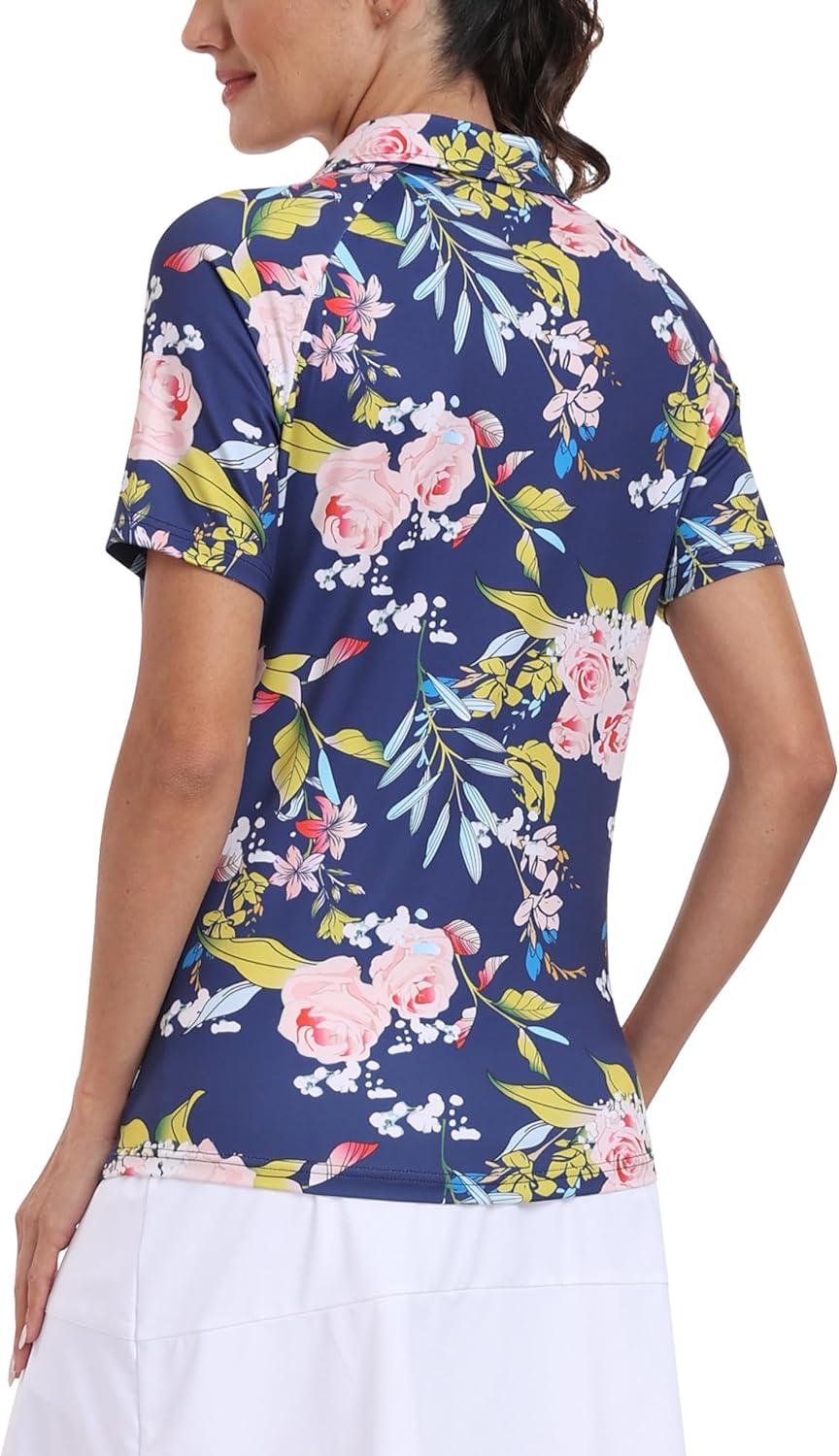 imageMoFiz Womens Golf Polo Shirts Short Sleeve Zip Up Collared Tennis Shirts Lightweight Dry Fit Sports Athletic Casual TopsBnavy Pattern