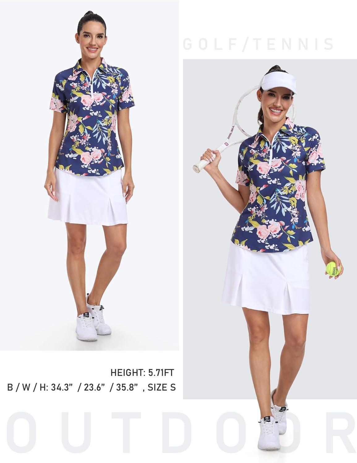imageMoFiz Womens Golf Polo Shirts Short Sleeve Zip Up Collared Tennis Shirts Lightweight Dry Fit Sports Athletic Casual TopsBnavy Pattern