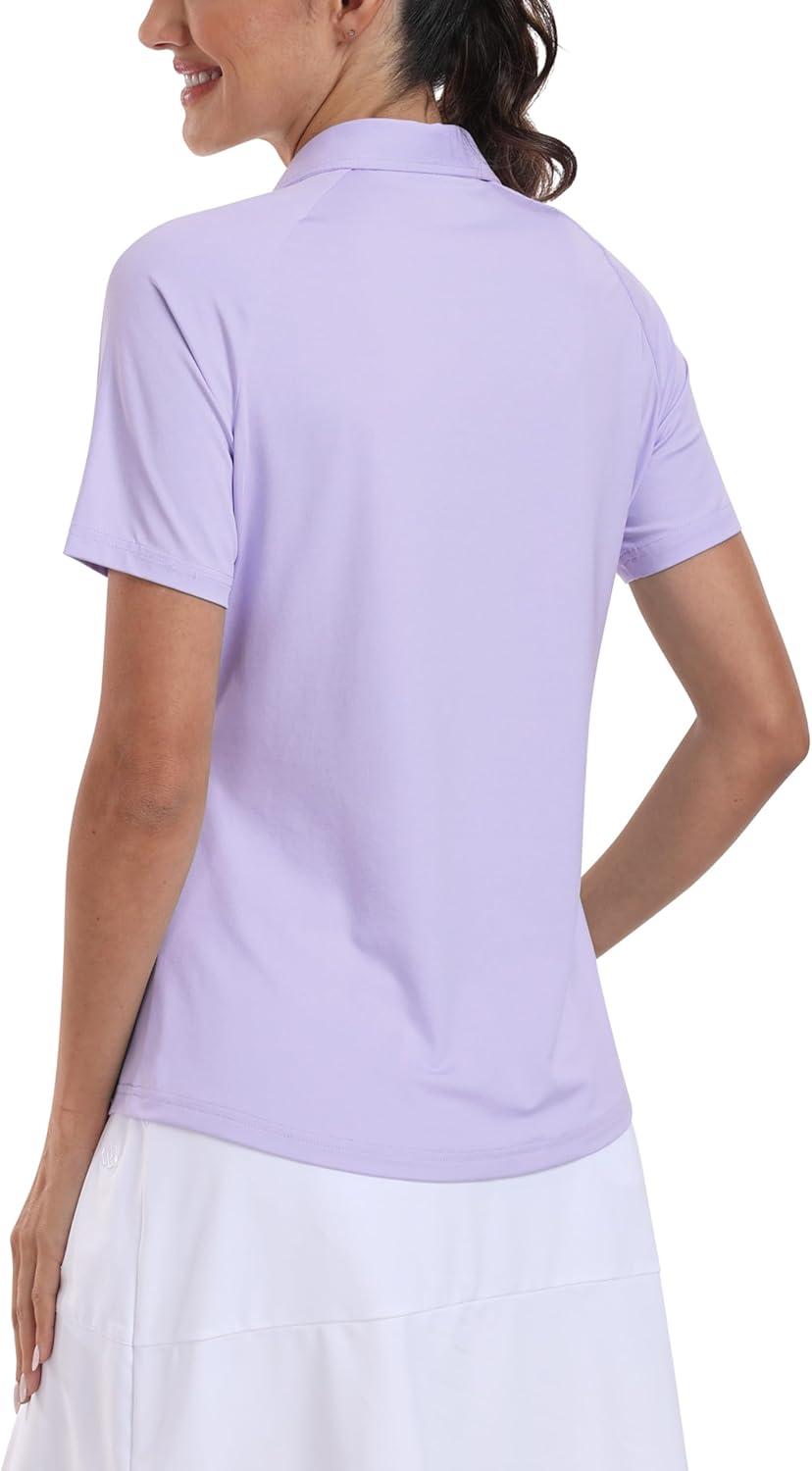 imageMoFiz Womens Golf Polo Shirts Short Sleeve Zip Up Collared Tennis Shirts Lightweight Dry Fit Sports Athletic Casual TopsBpurple