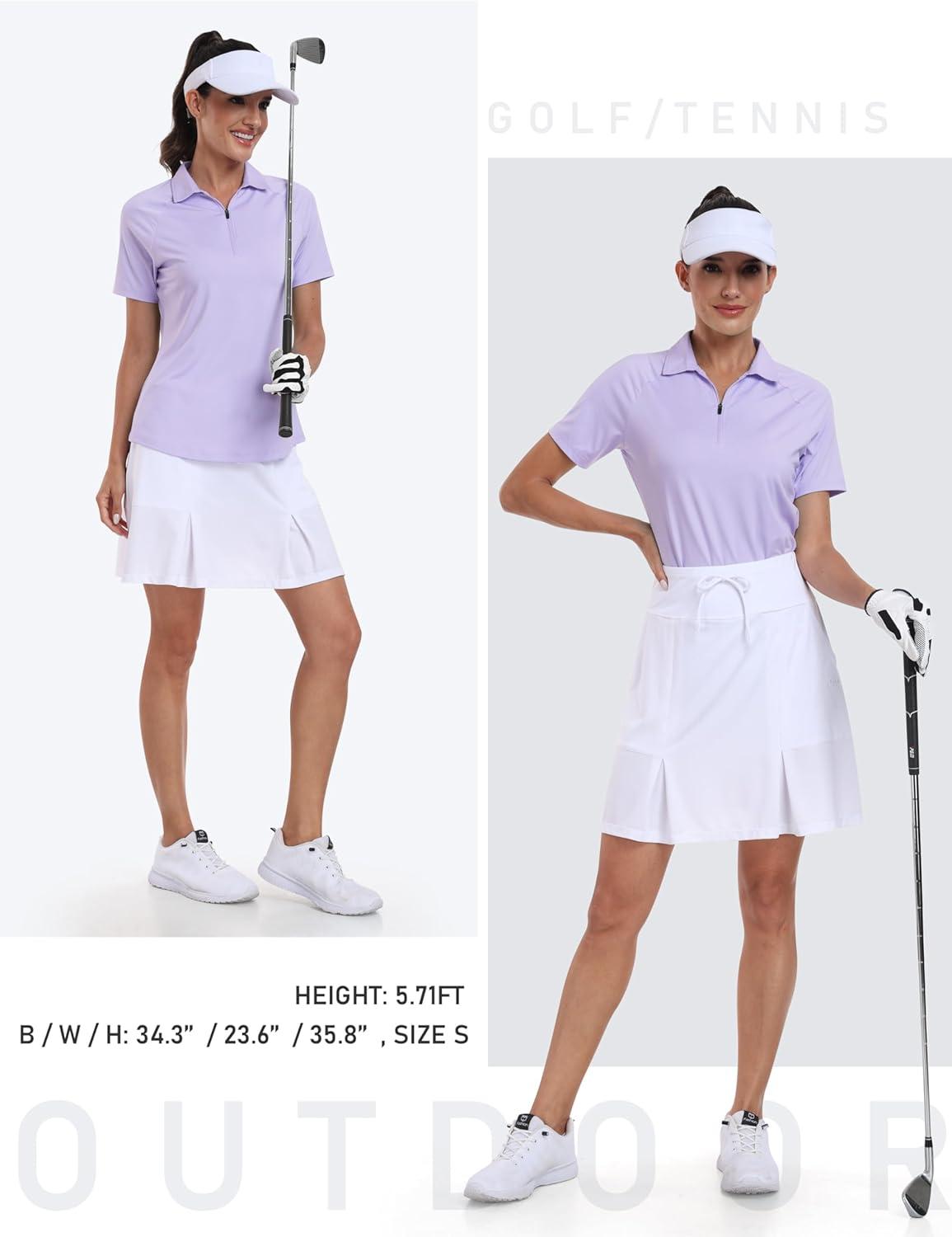 imageMoFiz Womens Golf Polo Shirts Short Sleeve Zip Up Collared Tennis Shirts Lightweight Dry Fit Sports Athletic Casual TopsBpurple