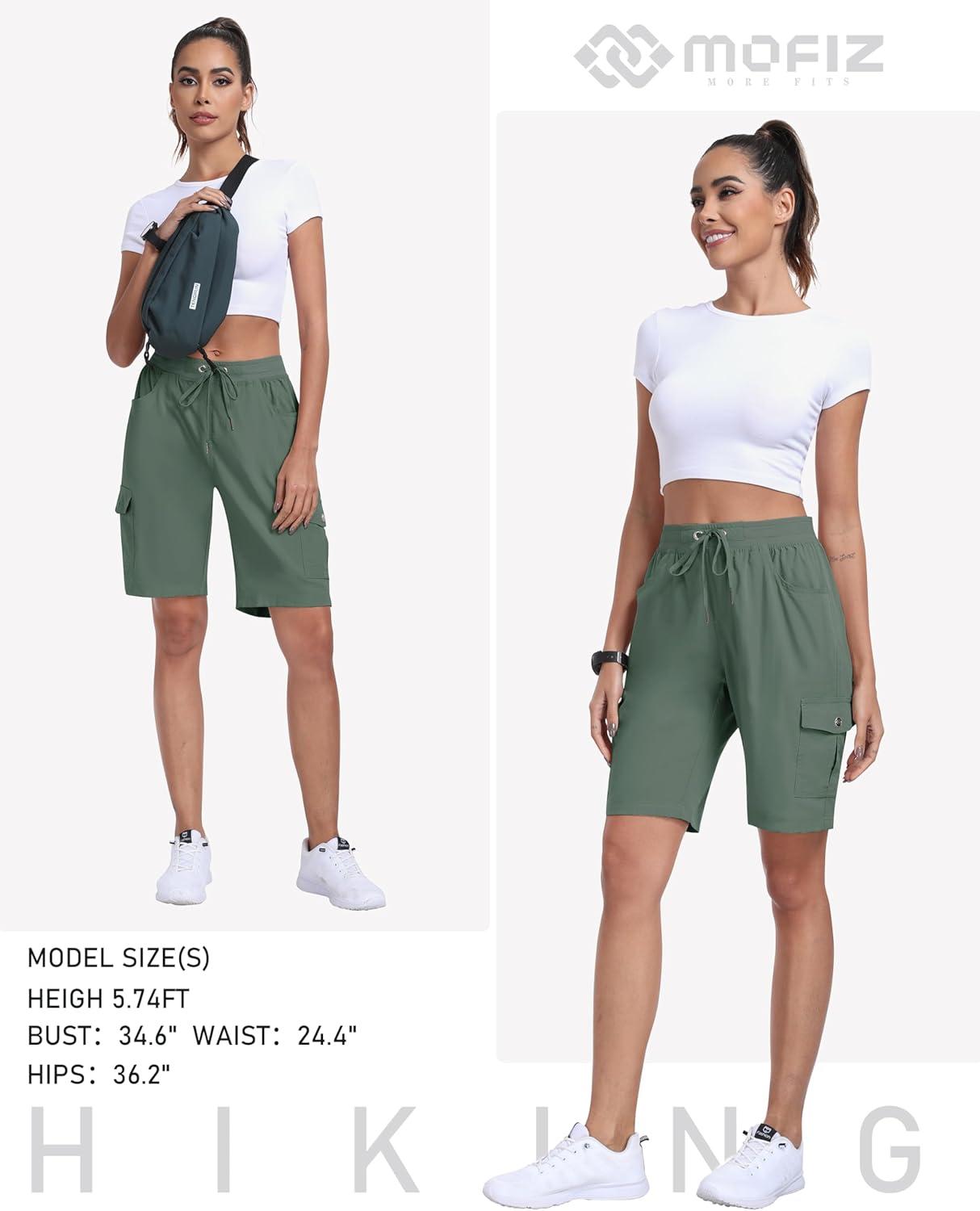 imageMoFiz Womens Hiking Shorts Athletic Outdoor Cargo Shorts for Women Quick Dry Running Summer Shorts with PocketsArmy Green