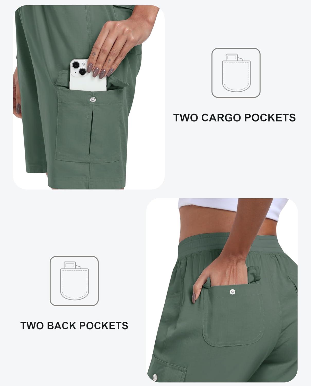 imageMoFiz Womens Hiking Shorts Athletic Outdoor Cargo Shorts for Women Quick Dry Running Summer Shorts with PocketsArmy Green