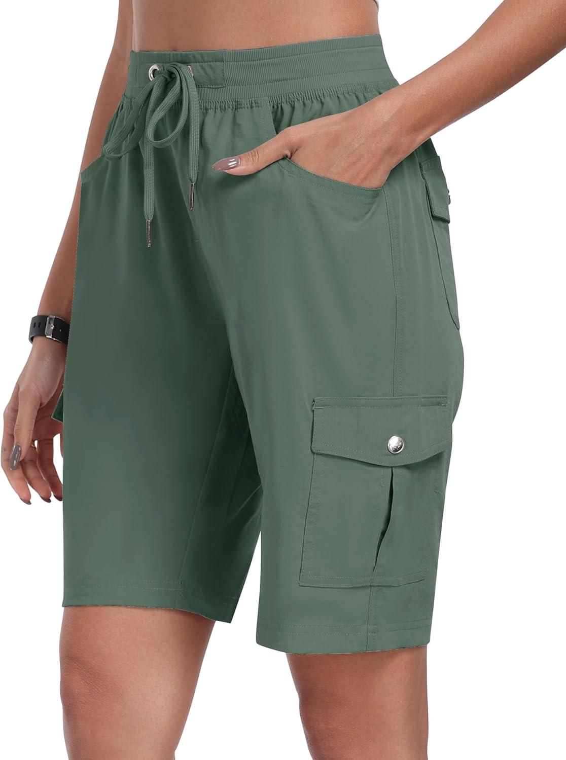 imageMoFiz Womens Hiking Shorts Athletic Outdoor Cargo Shorts for Women Quick Dry Running Summer Shorts with PocketsArmy Green