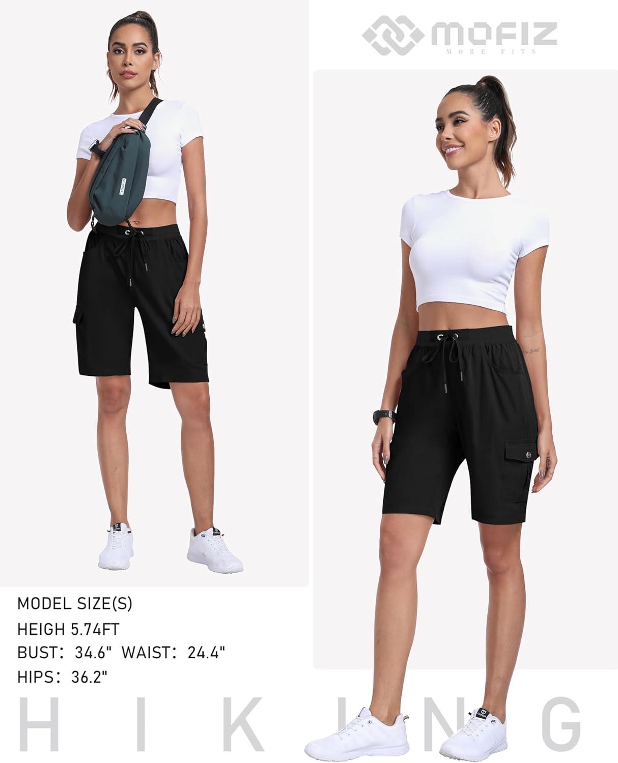 imageMoFiz Womens Hiking Shorts Athletic Outdoor Cargo Shorts for Women Quick Dry Running Summer Shorts with PocketsBlack