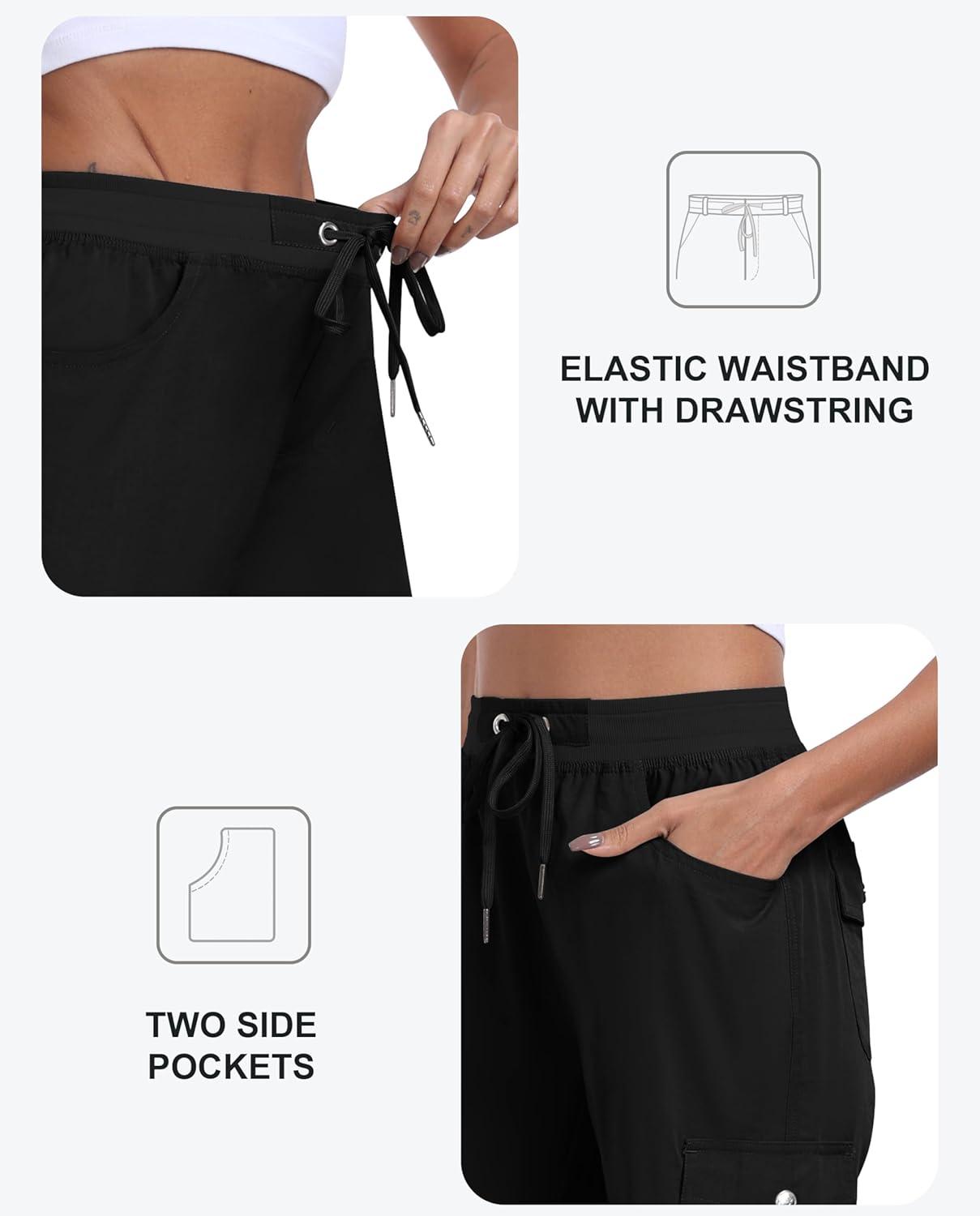 imageMoFiz Womens Hiking Shorts Athletic Outdoor Cargo Shorts for Women Quick Dry Running Summer Shorts with PocketsBlack