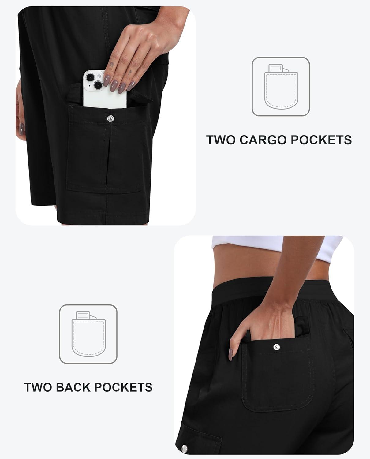 imageMoFiz Womens Hiking Shorts Athletic Outdoor Cargo Shorts for Women Quick Dry Running Summer Shorts with PocketsBlack