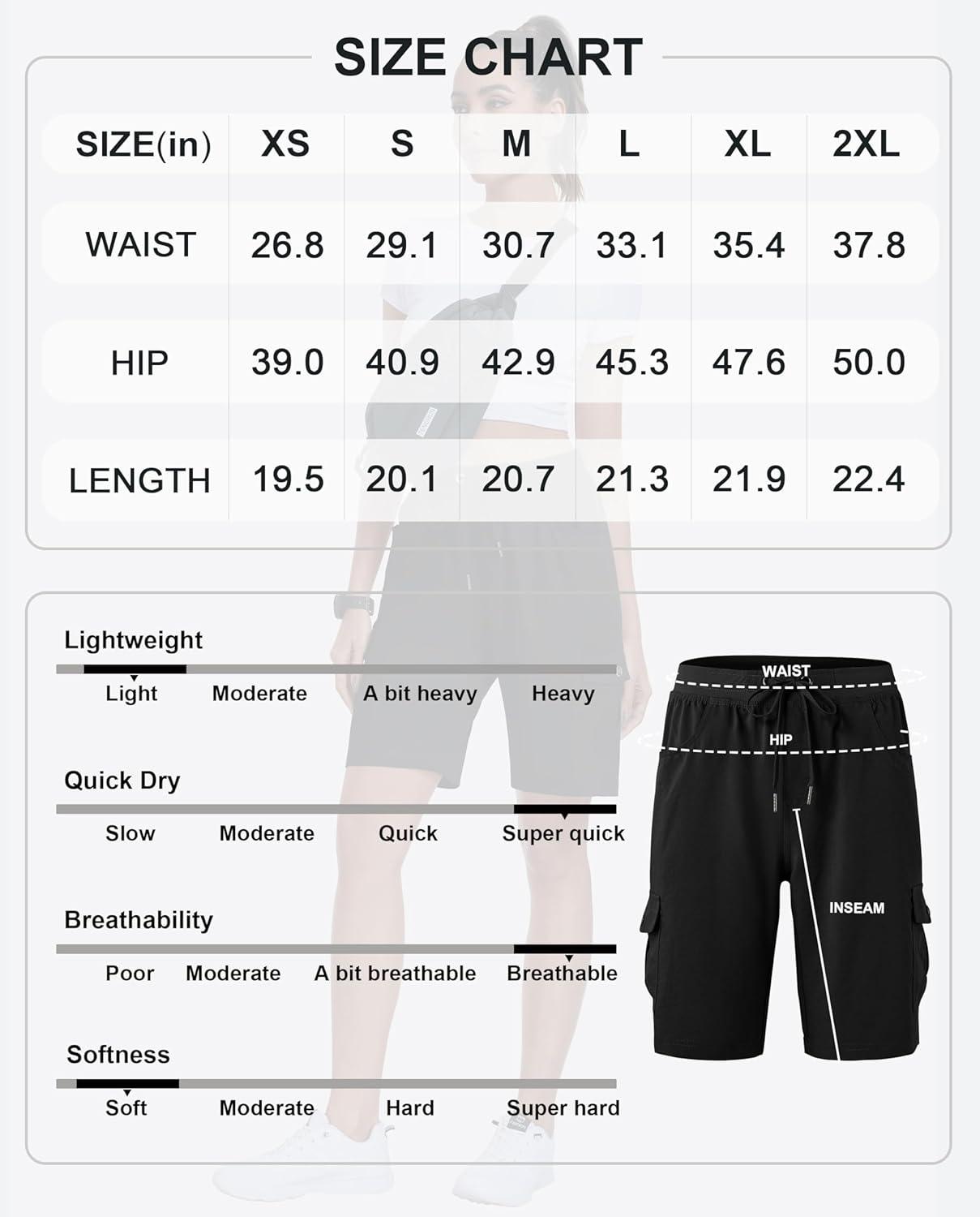 imageMoFiz Womens Hiking Shorts Athletic Outdoor Cargo Shorts for Women Quick Dry Running Summer Shorts with PocketsBlack