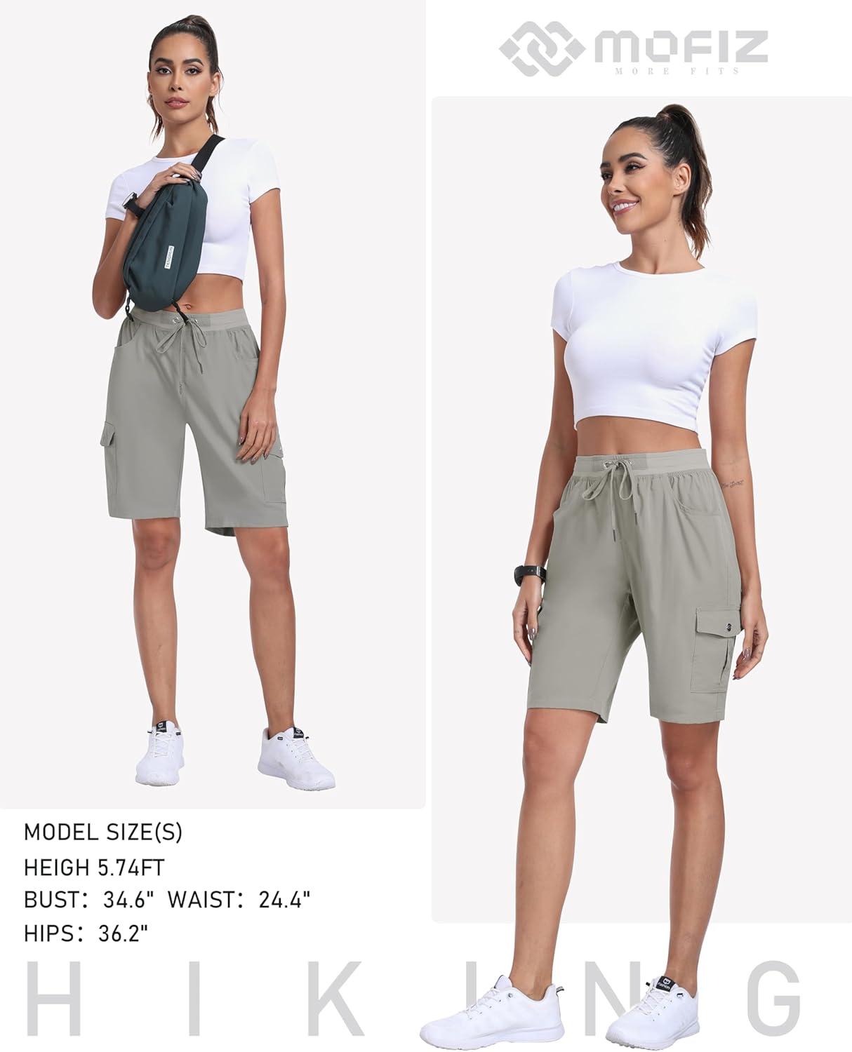 imageMoFiz Womens Hiking Shorts Athletic Outdoor Cargo Shorts for Women Quick Dry Running Summer Shorts with PocketsGrey Khaki
