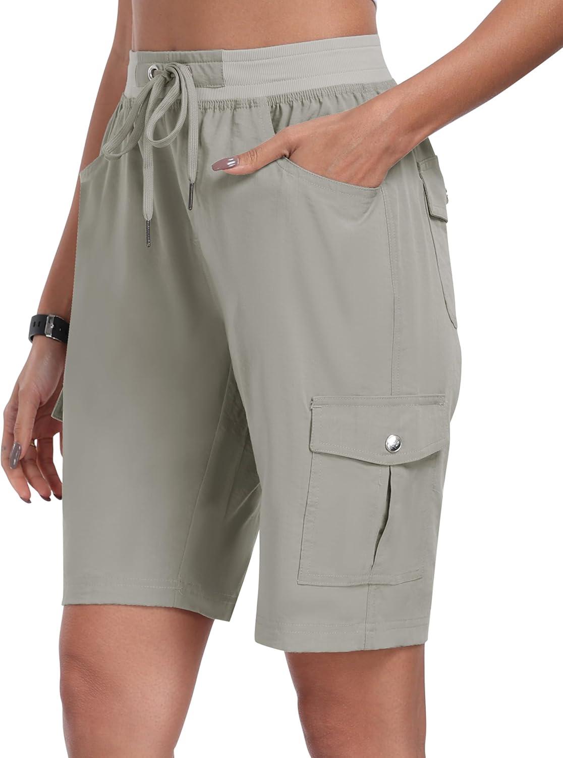imageMoFiz Womens Hiking Shorts Athletic Outdoor Cargo Shorts for Women Quick Dry Running Summer Shorts with PocketsGrey Khaki
