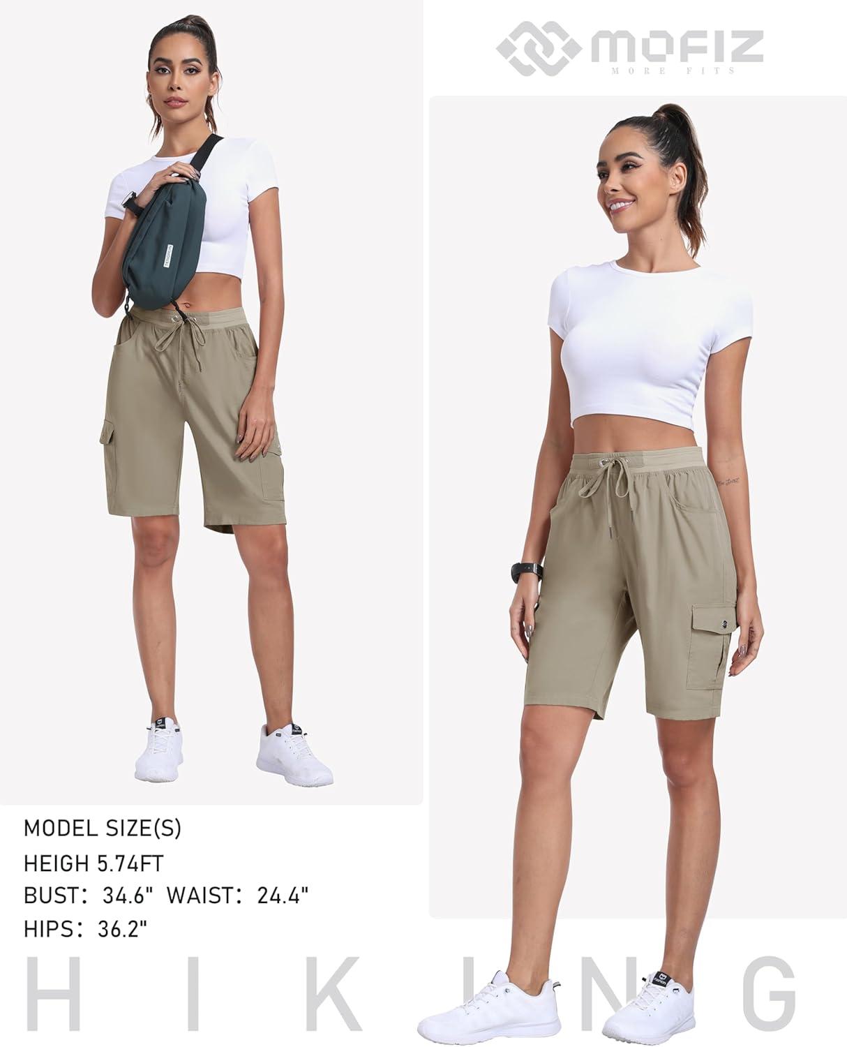 imageMoFiz Womens Hiking Shorts Athletic Outdoor Cargo Shorts for Women Quick Dry Running Summer Shorts with PocketsKhaki