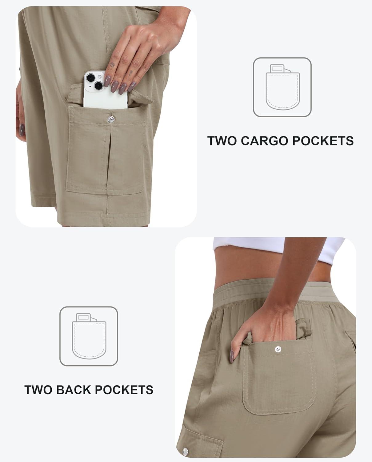 imageMoFiz Womens Hiking Shorts Athletic Outdoor Cargo Shorts for Women Quick Dry Running Summer Shorts with PocketsKhaki