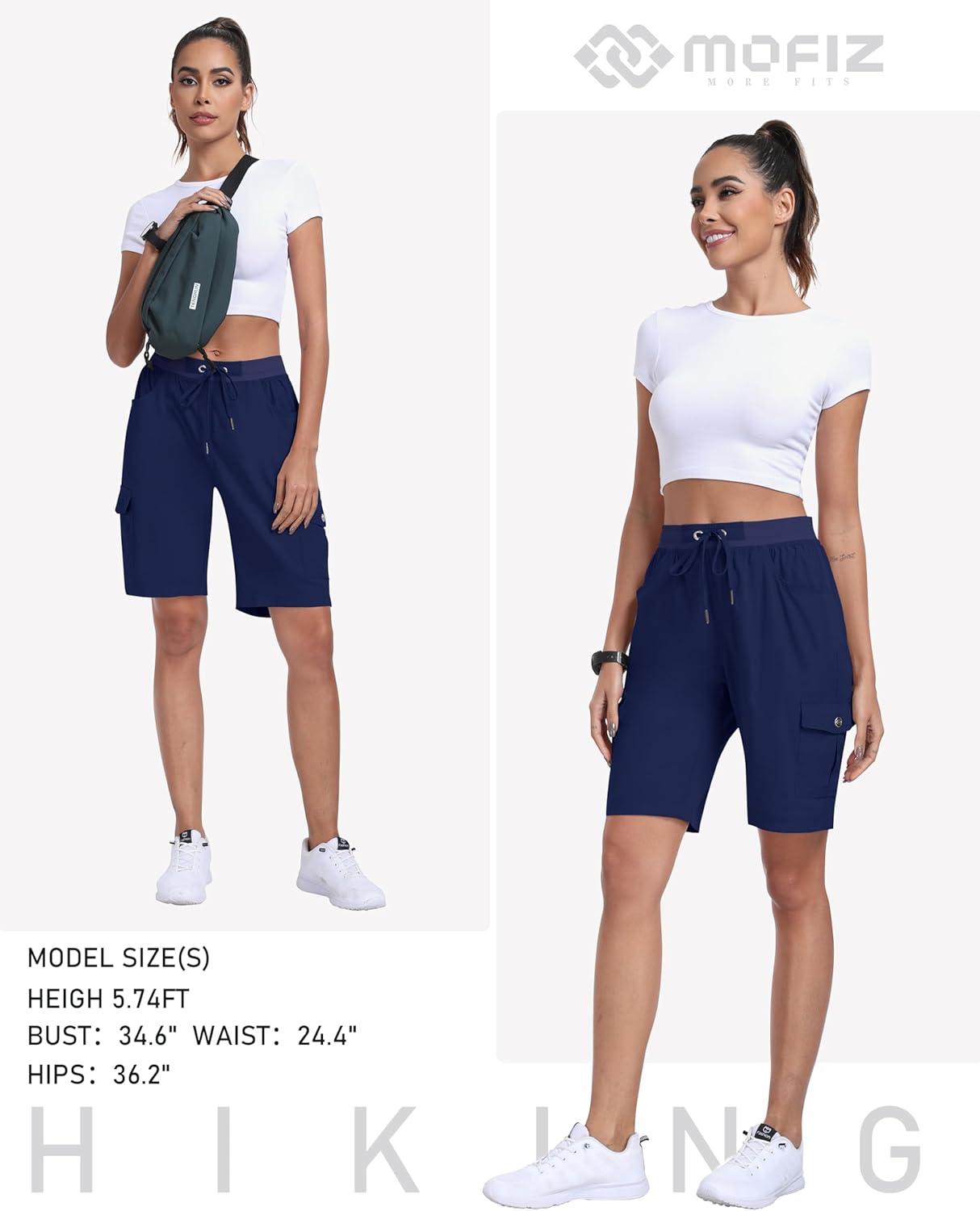 imageMoFiz Womens Hiking Shorts Athletic Outdoor Cargo Shorts for Women Quick Dry Running Summer Shorts with PocketsNavy
