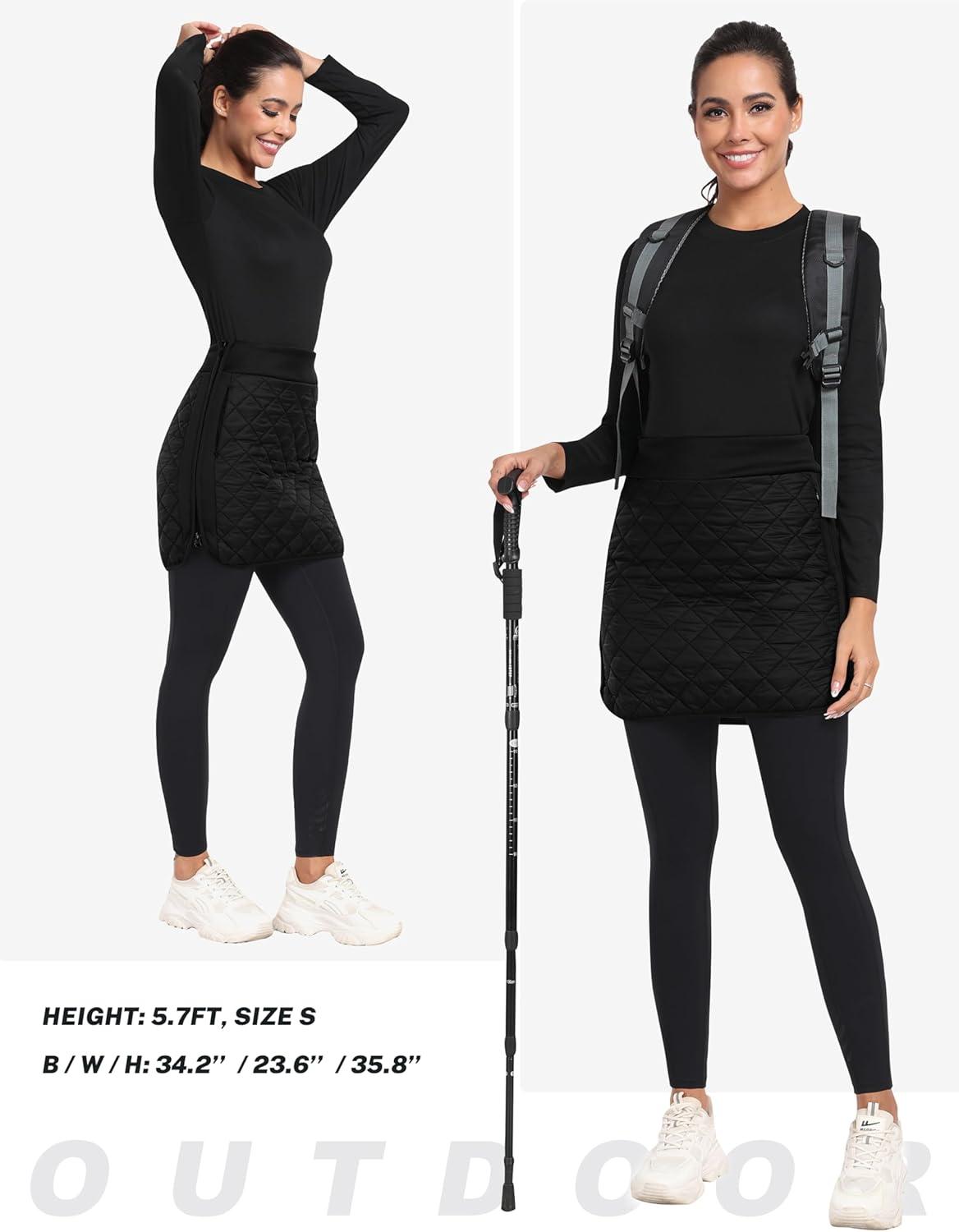 imageMoFiz Womens Quilted Puffer Skirt Insulated Warm Winter Skirt with Full Zipper Snow Skirts for Hiking Running Golf Outdoor9711black