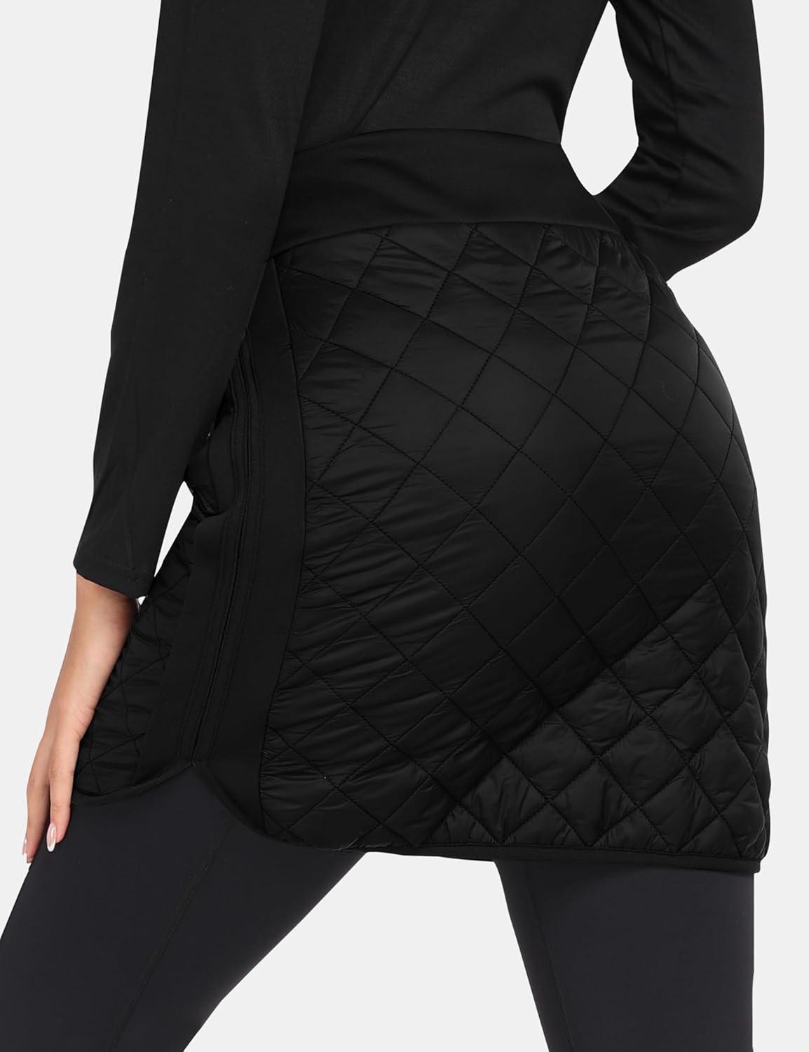imageMoFiz Womens Quilted Puffer Skirt Insulated Warm Winter Skirt with Full Zipper Snow Skirts for Hiking Running Golf Outdoor9711black