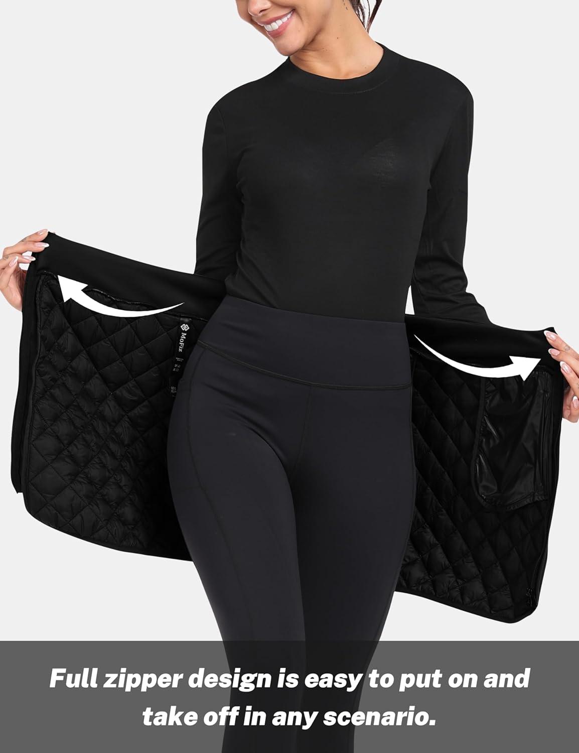 imageMoFiz Womens Quilted Puffer Skirt Insulated Warm Winter Skirt with Full Zipper Snow Skirts for Hiking Running Golf Outdoor9711black