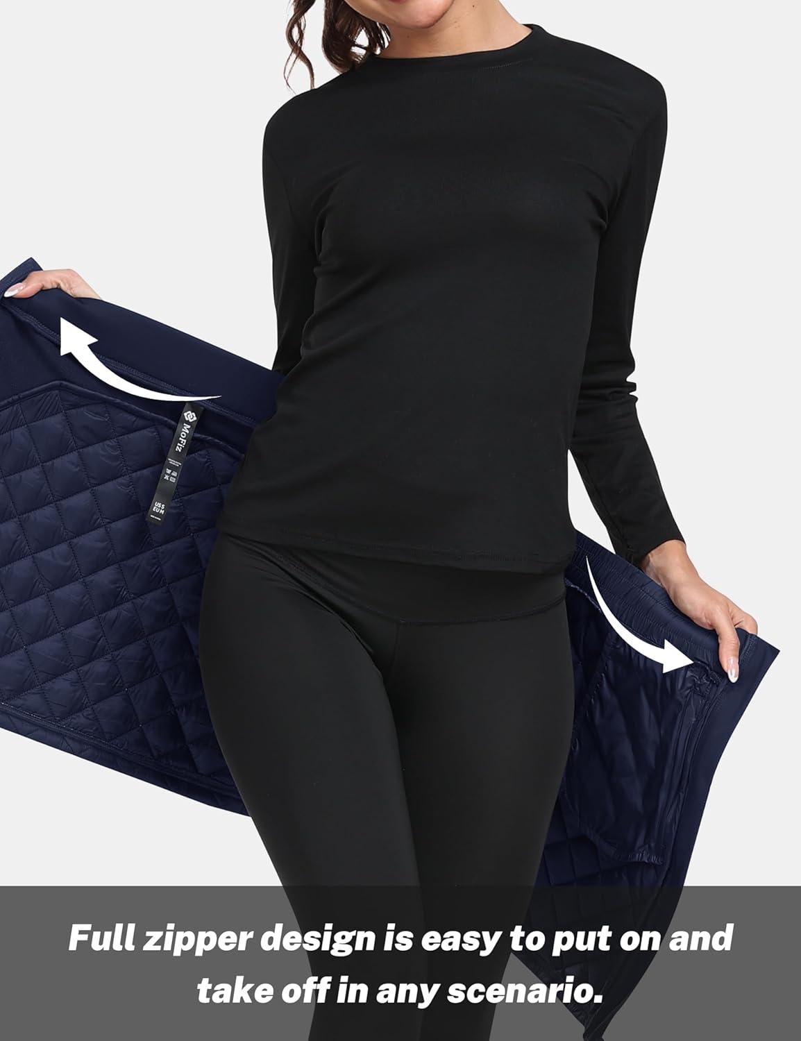 imageMoFiz Womens Quilted Puffer Skirt Insulated Warm Winter Skirt with Full Zipper Snow Skirts for Hiking Running Golf Outdoor9712navy Blue