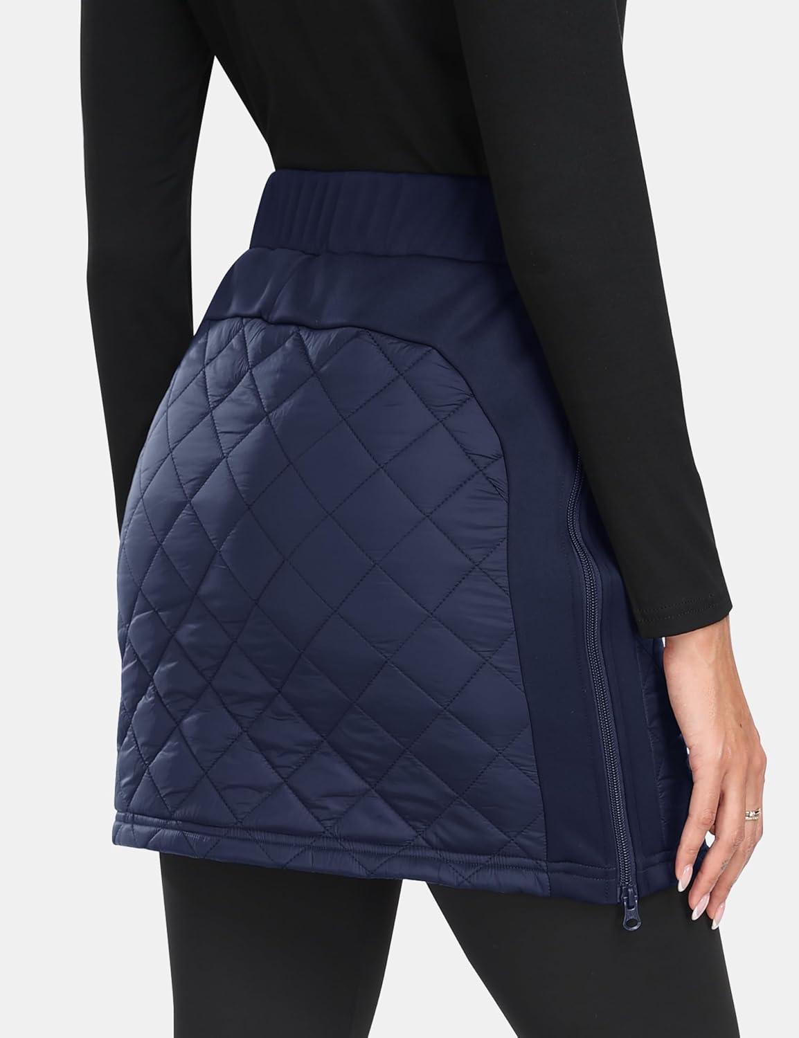 imageMoFiz Womens Quilted Puffer Skirt Insulated Warm Winter Skirt with Full Zipper Snow Skirts for Hiking Running Golf Outdoor9712navy Blue