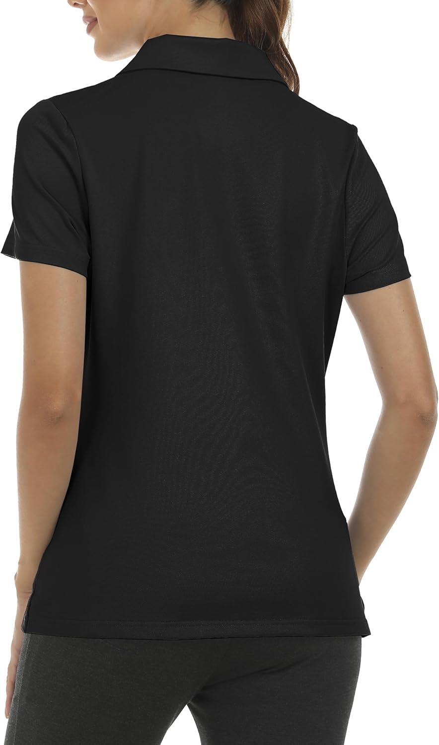 imageMoFiz Womens Zip up Golf Polo Shirt Short Sleeve Workout Golf Top Moisture Wicking Lightweight Tennis ShirtsAblack