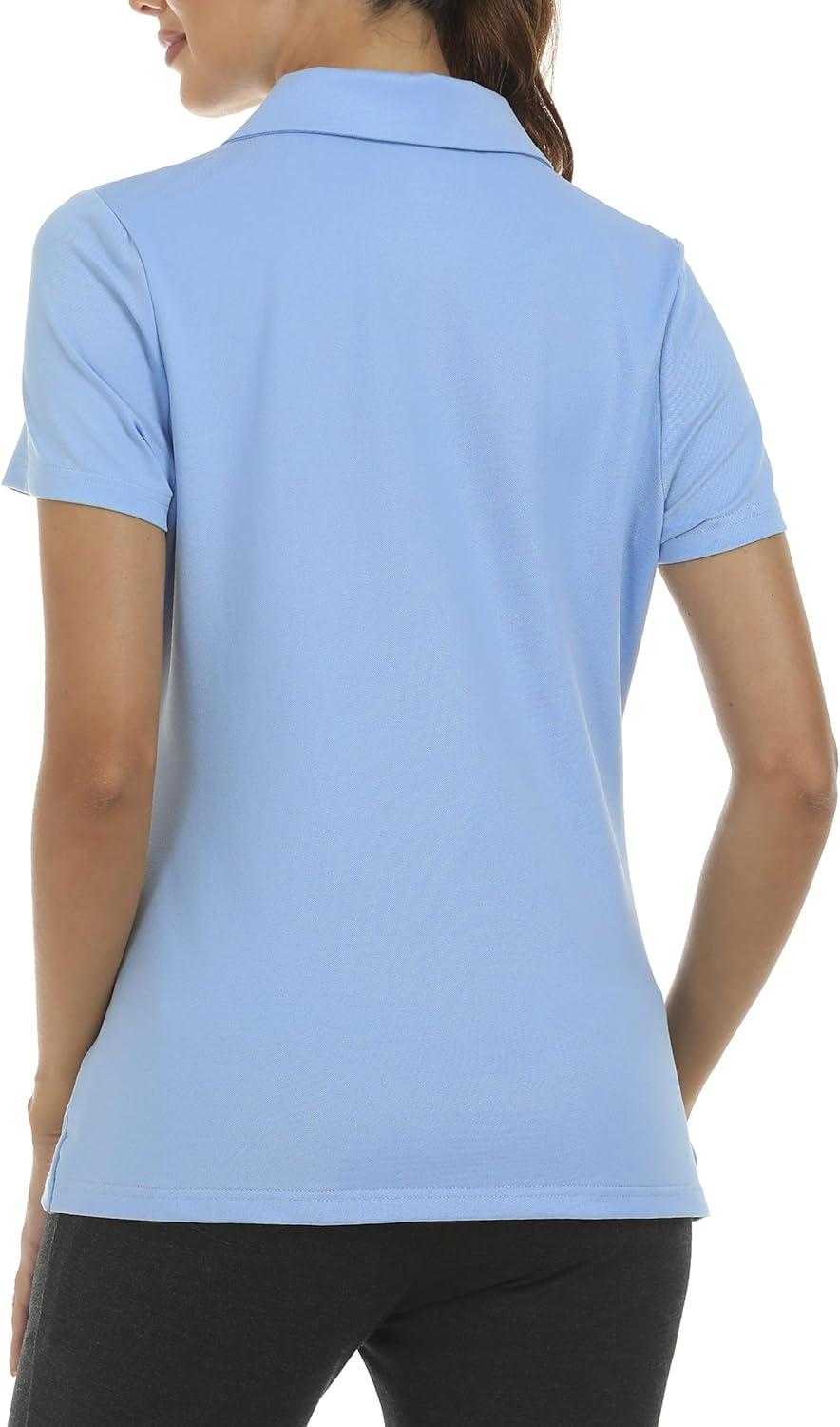 imageMoFiz Womens Zip up Golf Polo Shirt Short Sleeve Workout Golf Top Moisture Wicking Lightweight Tennis ShirtsAlight Blue