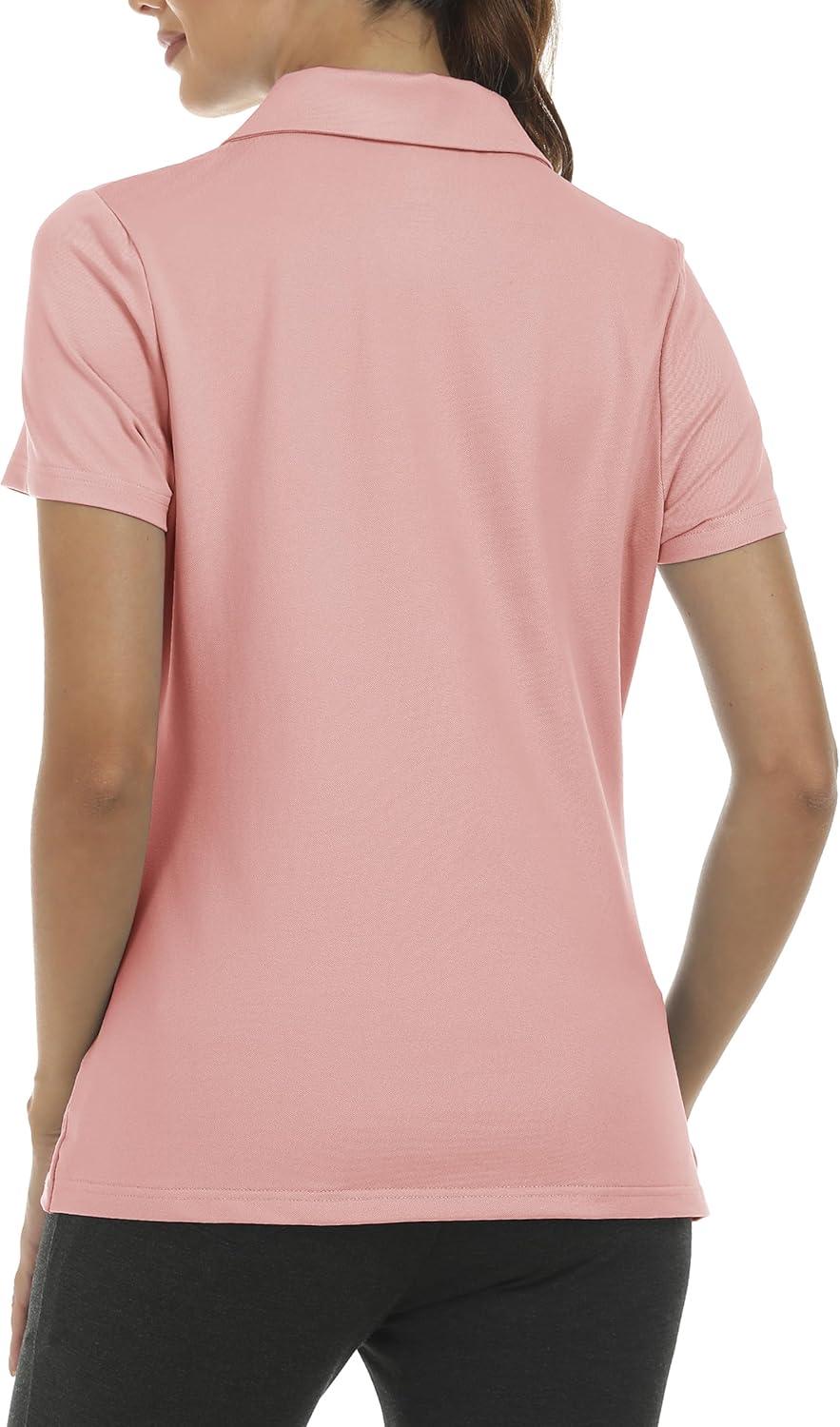 imageMoFiz Womens Zip up Golf Polo Shirt Short Sleeve Workout Golf Top Moisture Wicking Lightweight Tennis ShirtsApink