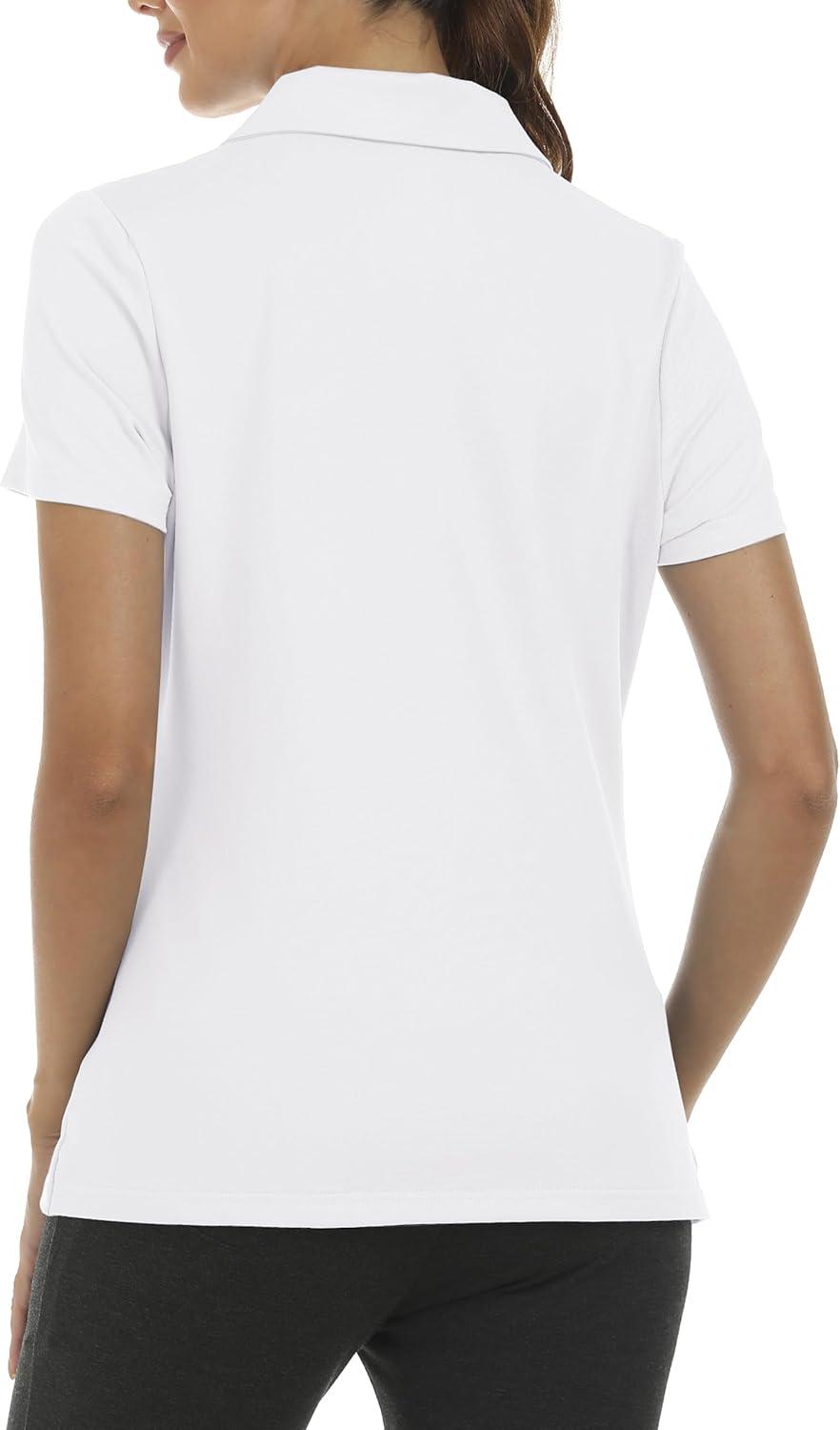 imageMoFiz Womens Zip up Golf Polo Shirt Short Sleeve Workout Golf Top Moisture Wicking Lightweight Tennis ShirtsAwhite