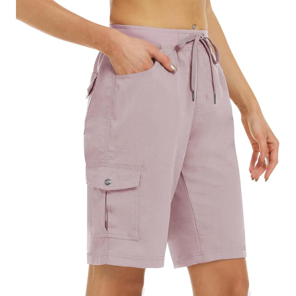 imageMoFiz Womens 10quot Hiking Cargo Shorts 6 Pockets Lightweight Quick Dry Outdoor Running Athletic Short Summer Travel LooseDusty Pink