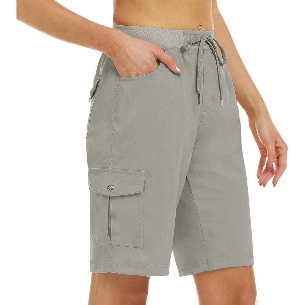 imageMoFiz Womens 10quot Hiking Cargo Shorts 6 Pockets Lightweight Quick Dry Outdoor Running Athletic Short Summer Travel LooseGrey Khaki