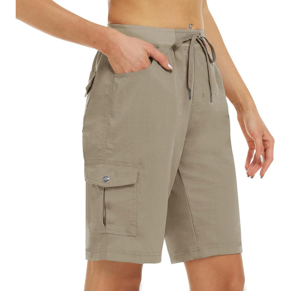 imageMoFiz Womens 10quot Hiking Cargo Shorts 6 Pockets Lightweight Quick Dry Outdoor Running Athletic Short Summer Travel LooseKhaki