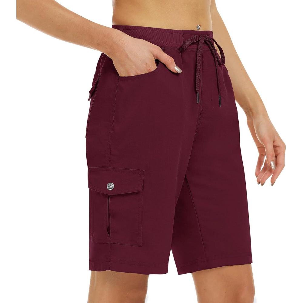 imageMoFiz Womens 10quot Hiking Cargo Shorts 6 Pockets Lightweight Quick Dry Outdoor Running Athletic Short Summer Travel LooseWine Red