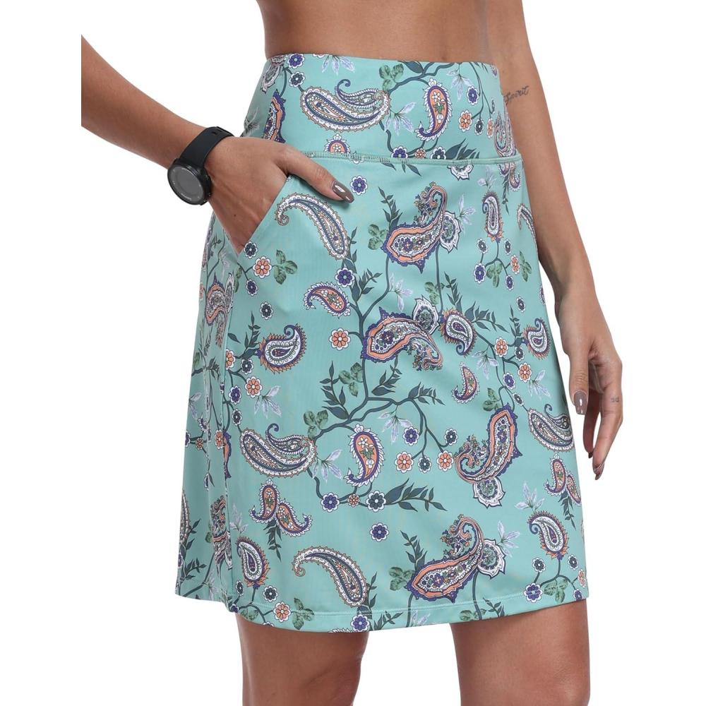 imageMoFiz Womens 20quot Knee Length Golf Skorts Athletic Skirts Summer Casual Active Workout Sports Tennis Skirt with 4 PocketsB04cashew Dark Cyan Purple