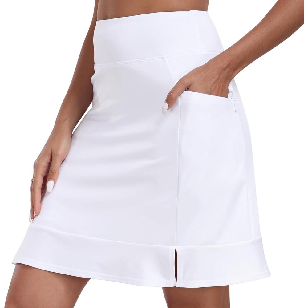 imageMoFiz Womens 20quot Knee Length Golf Skorts Athletic Skirts Summer Casual Active Workout Sports Tennis Skirt with 4 PocketsC02white