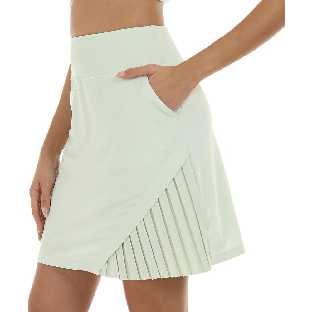 imageMoFiz Womens 20quot Knee Length Golf Skorts Athletic Skirts Summer Casual Active Workout Sports Tennis Skirt with 4 PocketsGreen